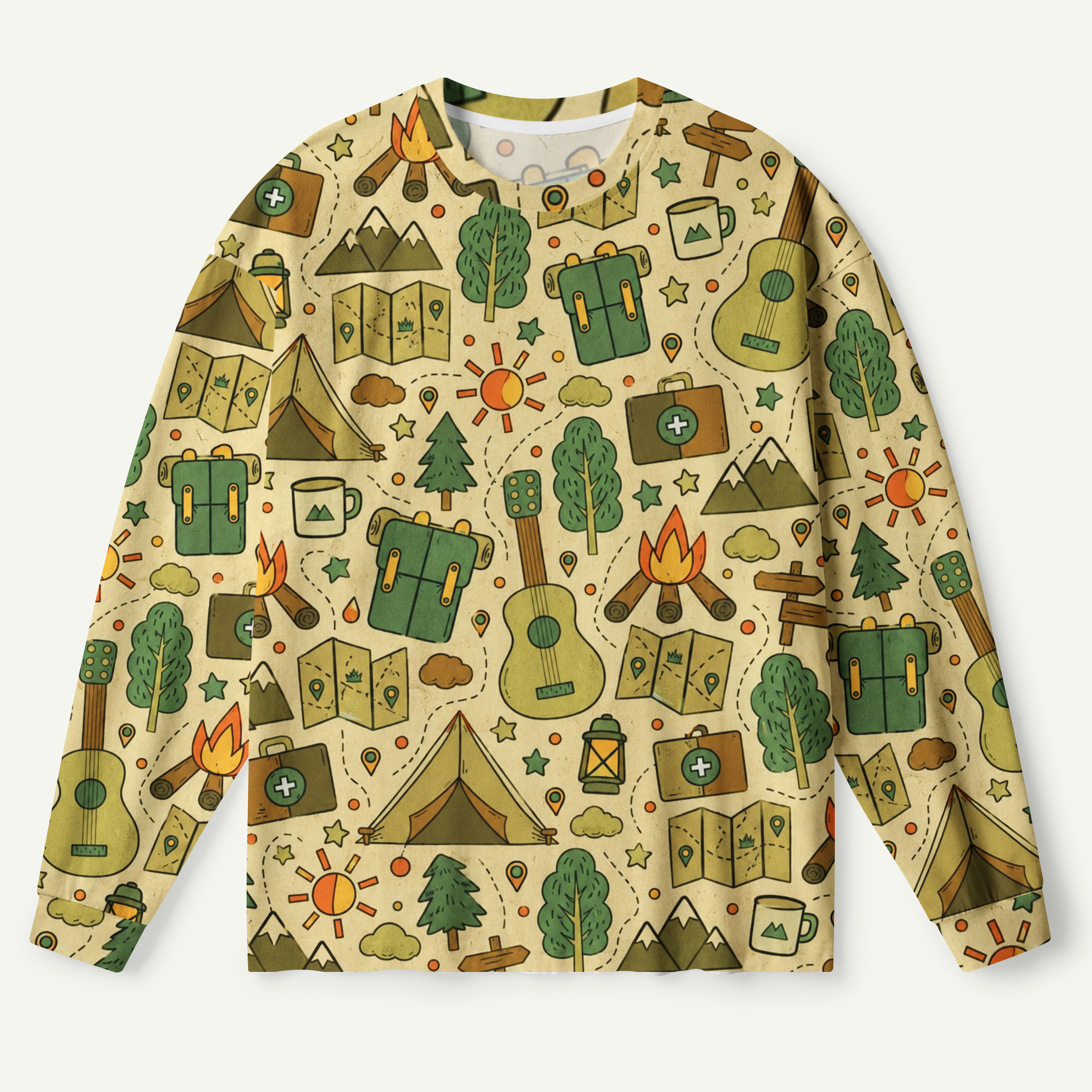 Retro Camping Adventure Pattern Premium Pure Cotton Long Sleeves