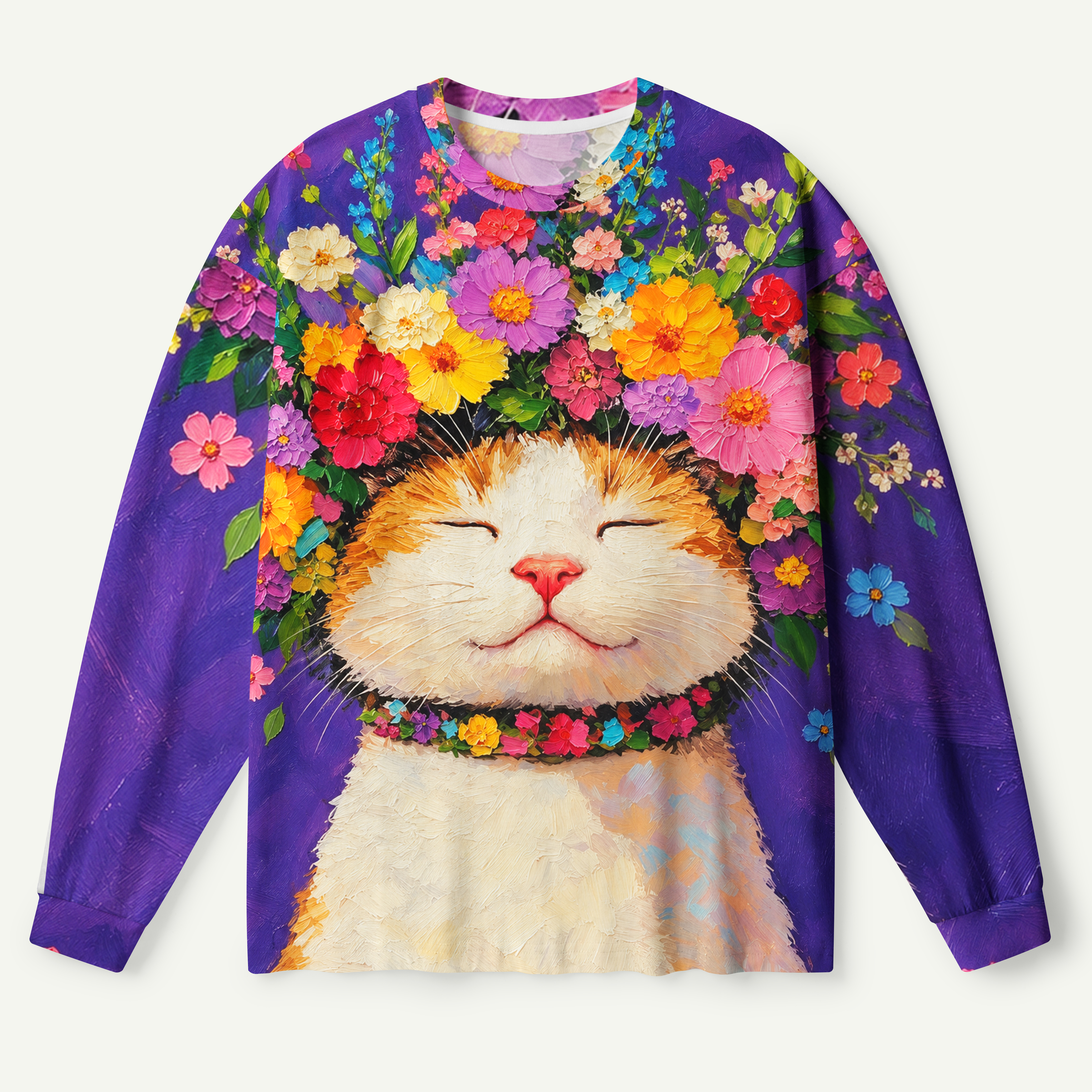 Flower Crown Cat Bliss Premium Pure Cotton Long Sleeves