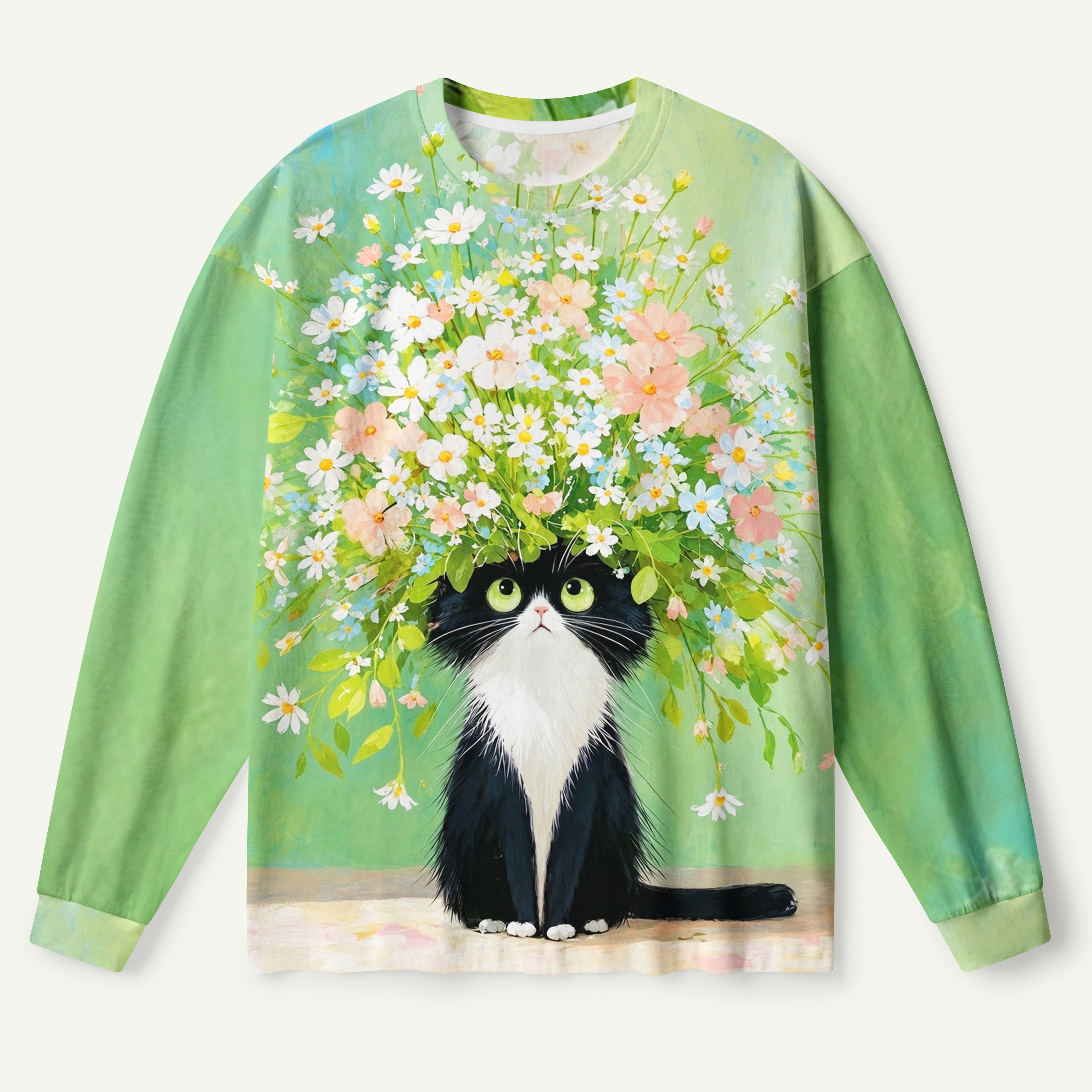 Daisy Crown Tuxedo Cat Premium Pure Cotton Long Sleeves