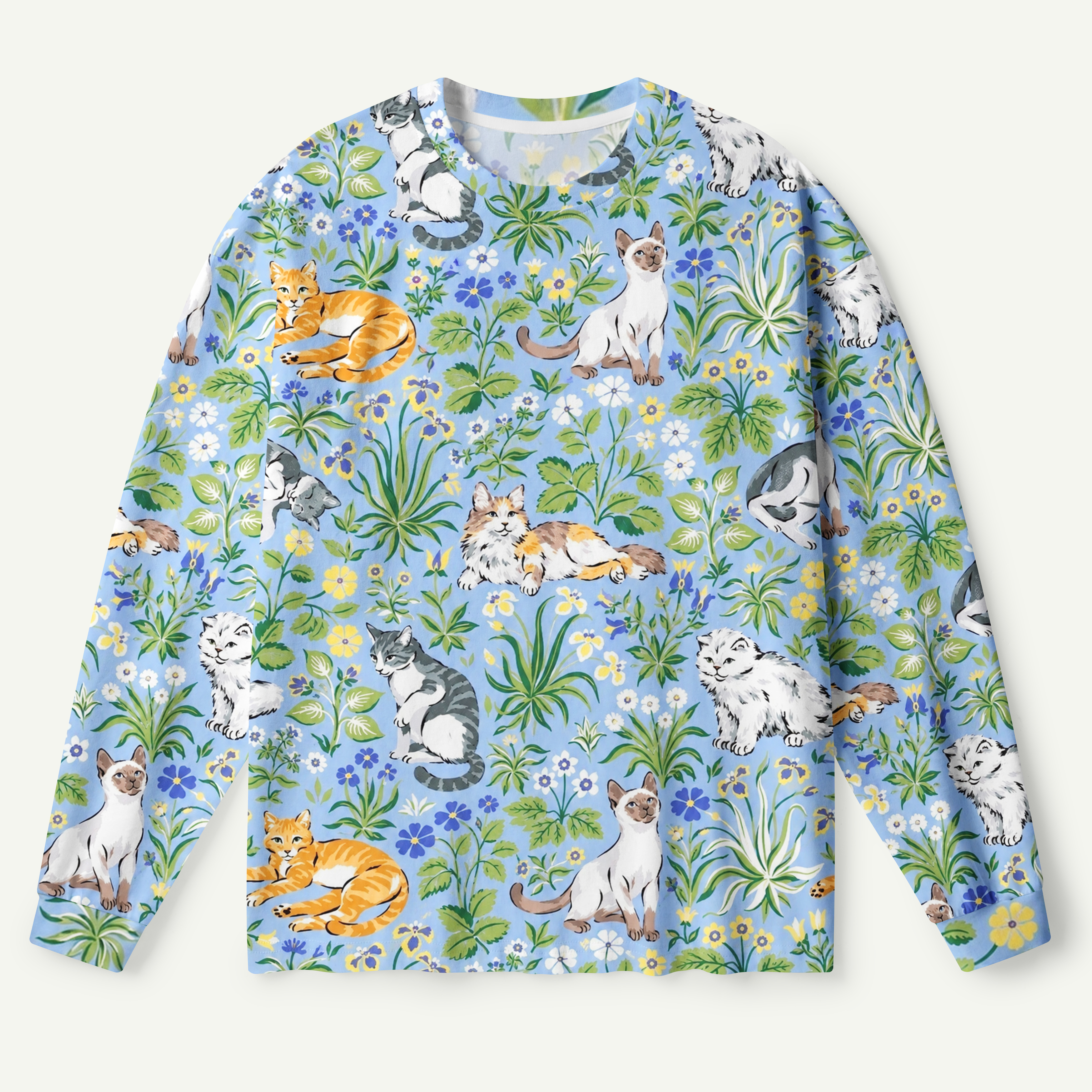 Blue Meadow Cat Pattern Premium Pure Cotton Long Sleeves