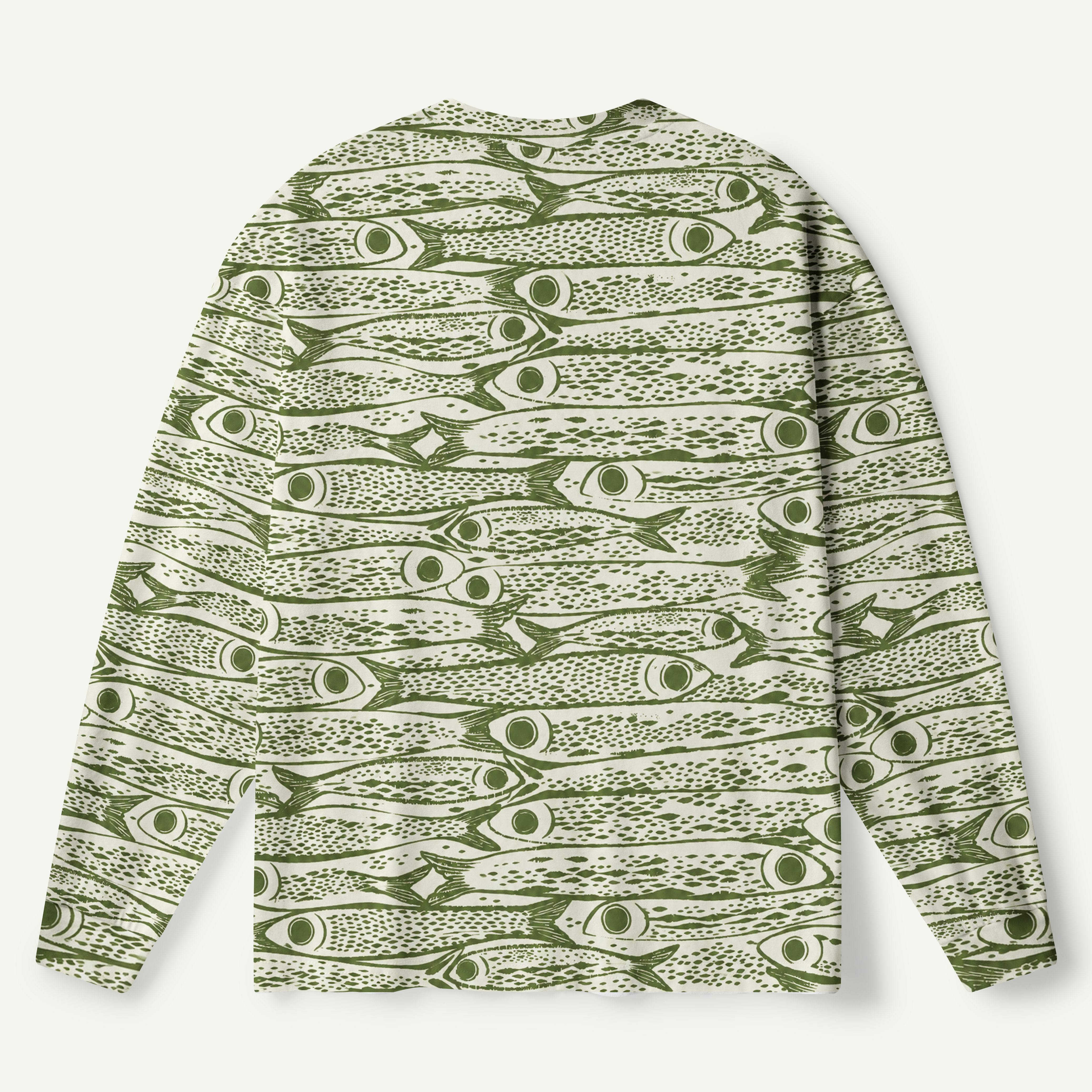 School Of Fish Woodcut Pattern Premium Pure Cotton Long Sleeves