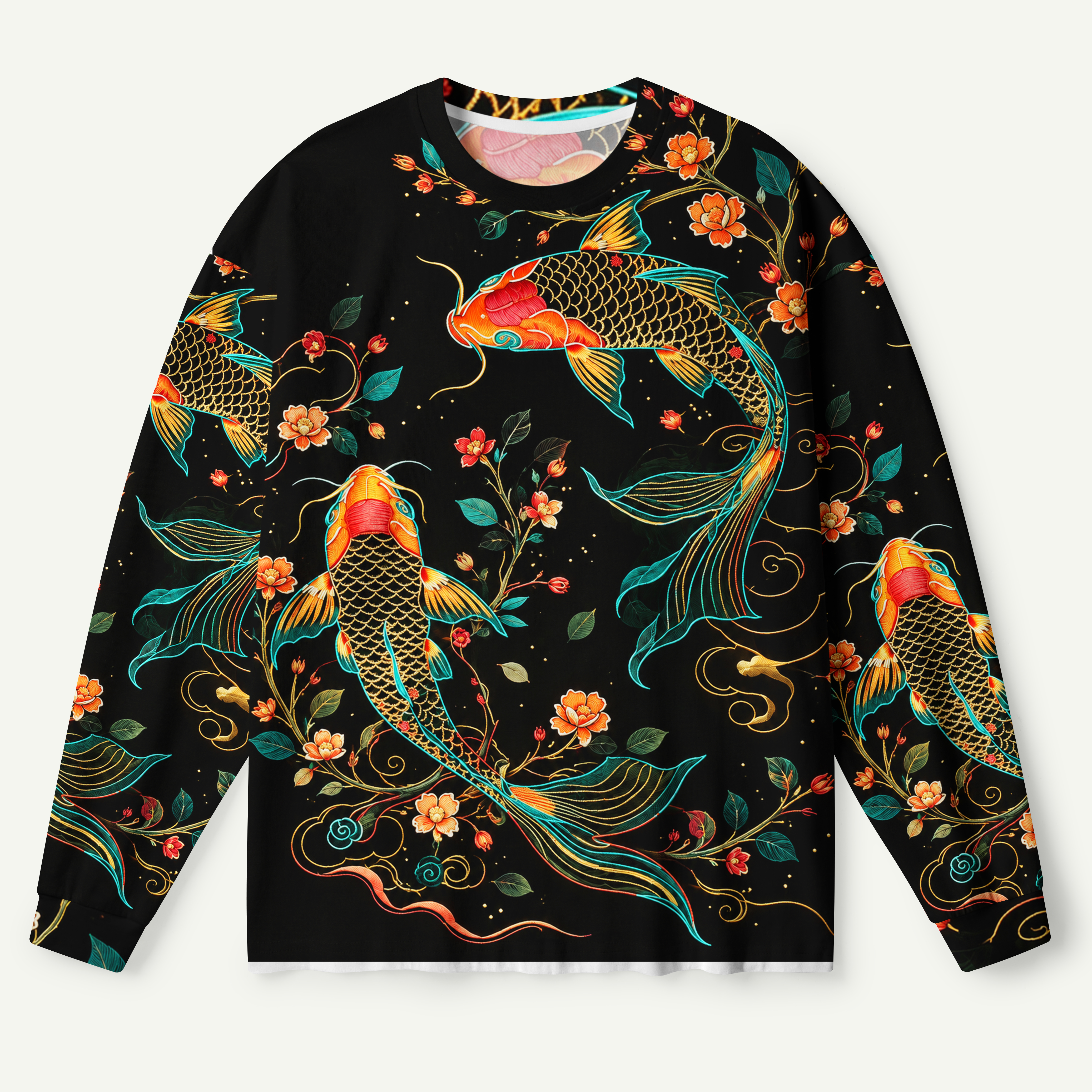Cherry Blossom Koi Night Premium Pure Cotton Long Sleeves