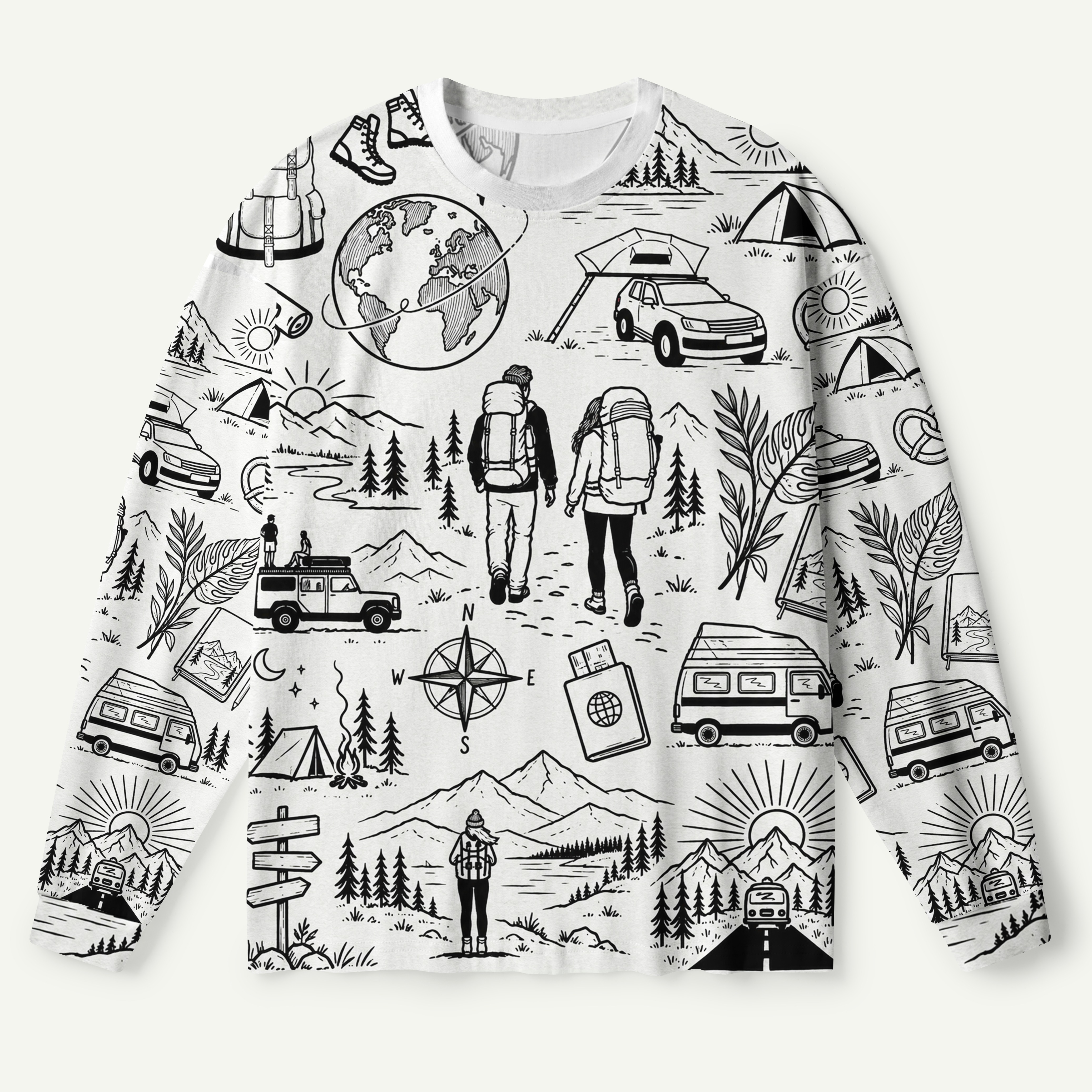 MTNS Travel Adventure Doodle Collage Premium Pure Cotton Long Sleeves