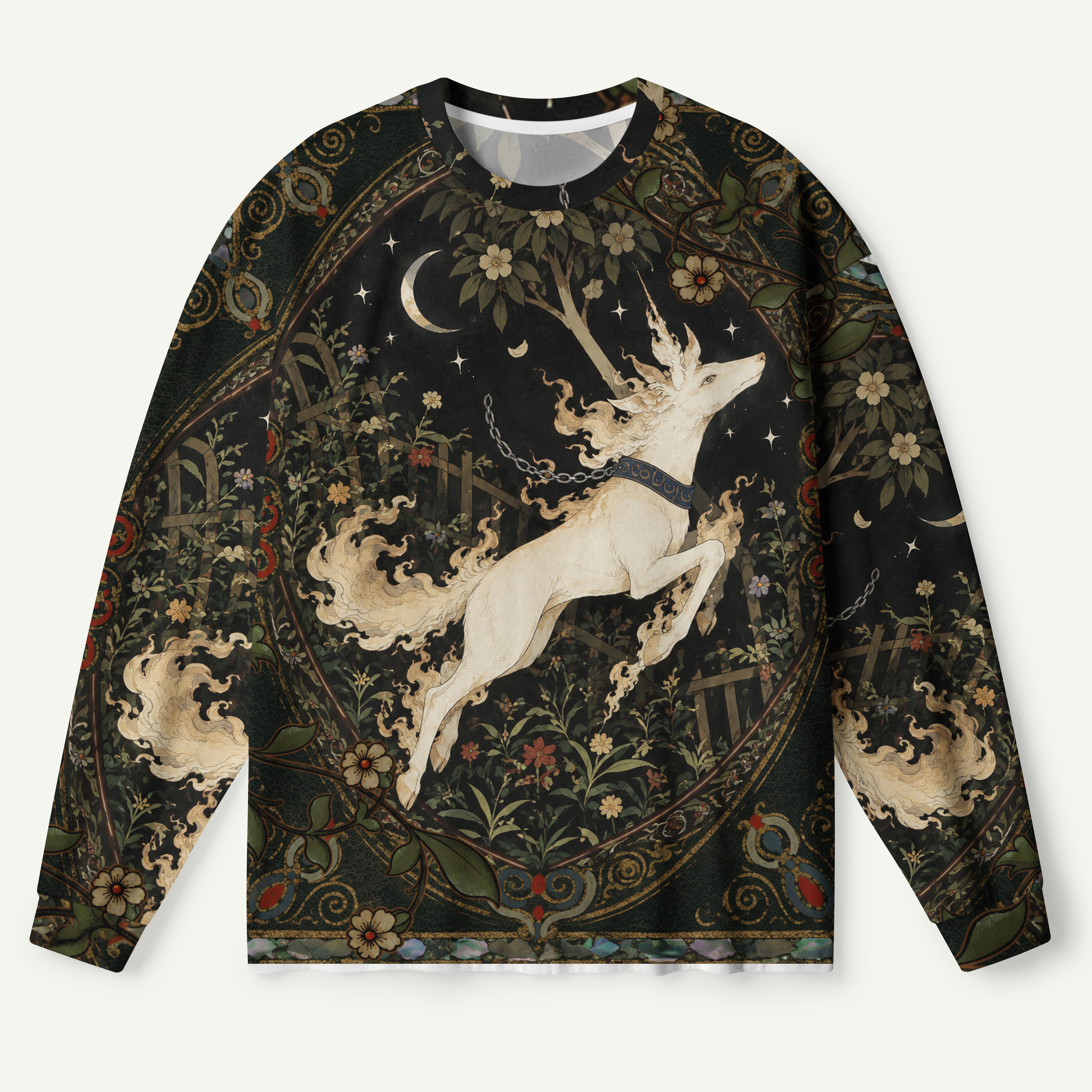 Flaming White Stag Gothic Fantasy Premium Pure Cotton Long Sleeves