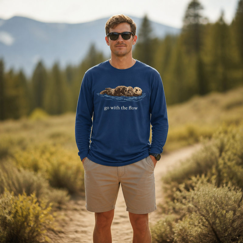 Go With The Flow Sea Otter Wildlife Nature Long Sleeve T-Shirt