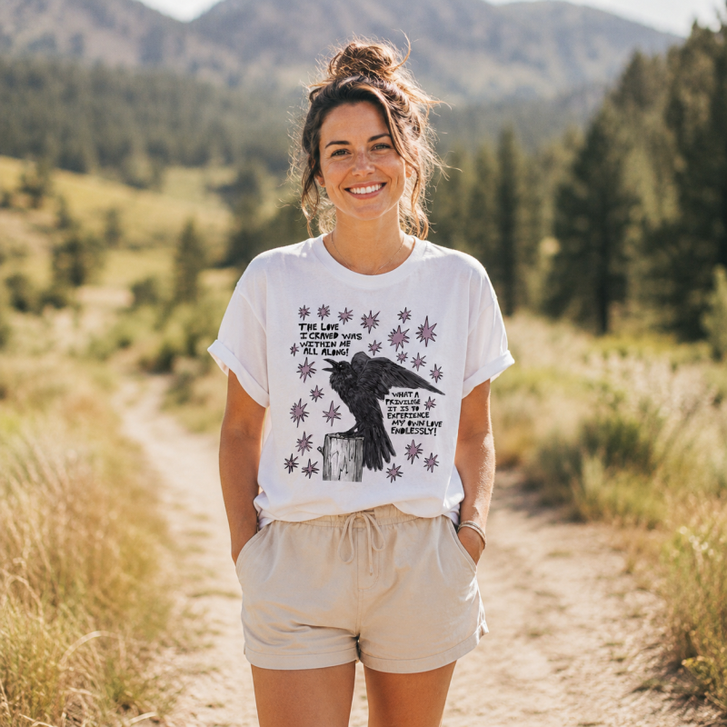 Cosmic Crow Self‑Love Quote T-Shirt