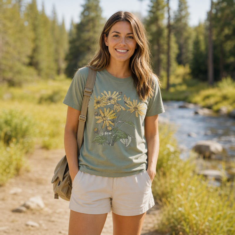 Yellow Wildflowers Botanical Illustration T-Shirt