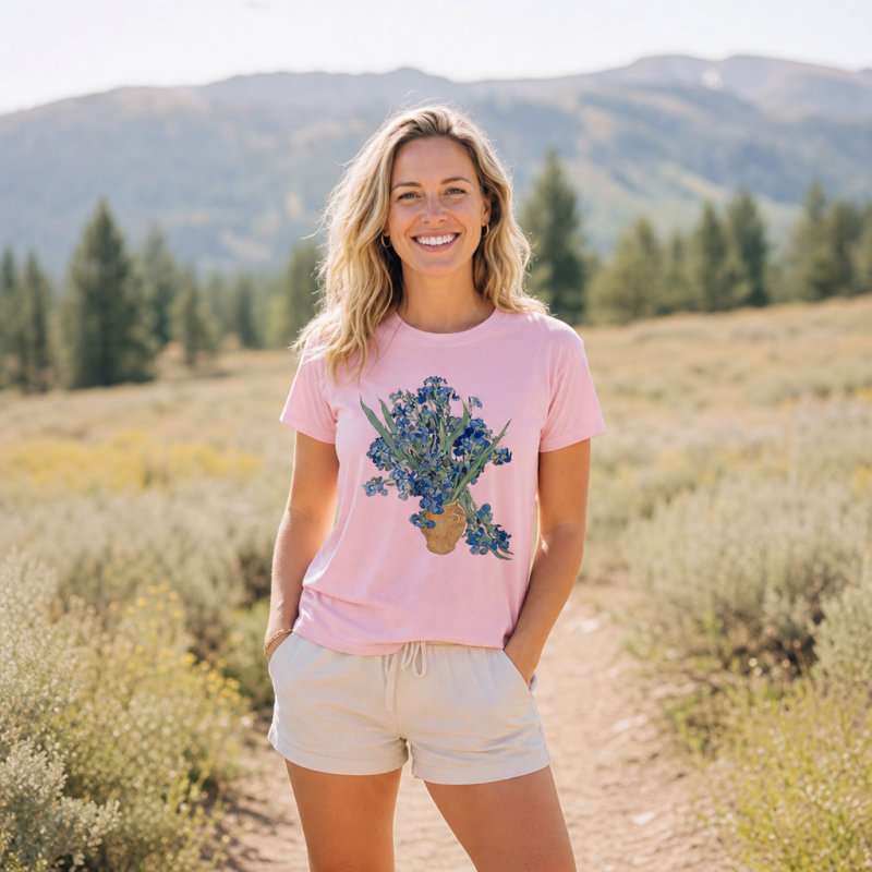 Blue Irises in Vase Art T-Shirt
