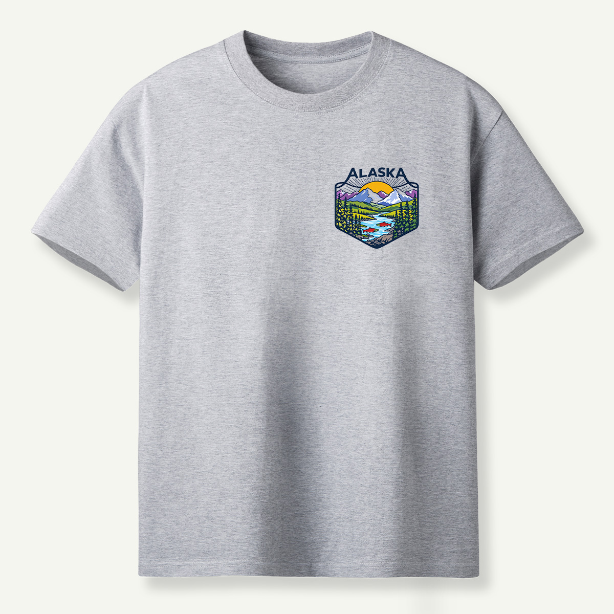 Alaska Mountain River Salmon Wilderness Badge T-Shirt