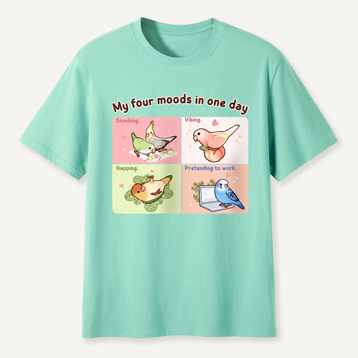 My Four Moods in One Day Cute Bird Cartoon T-Shirt