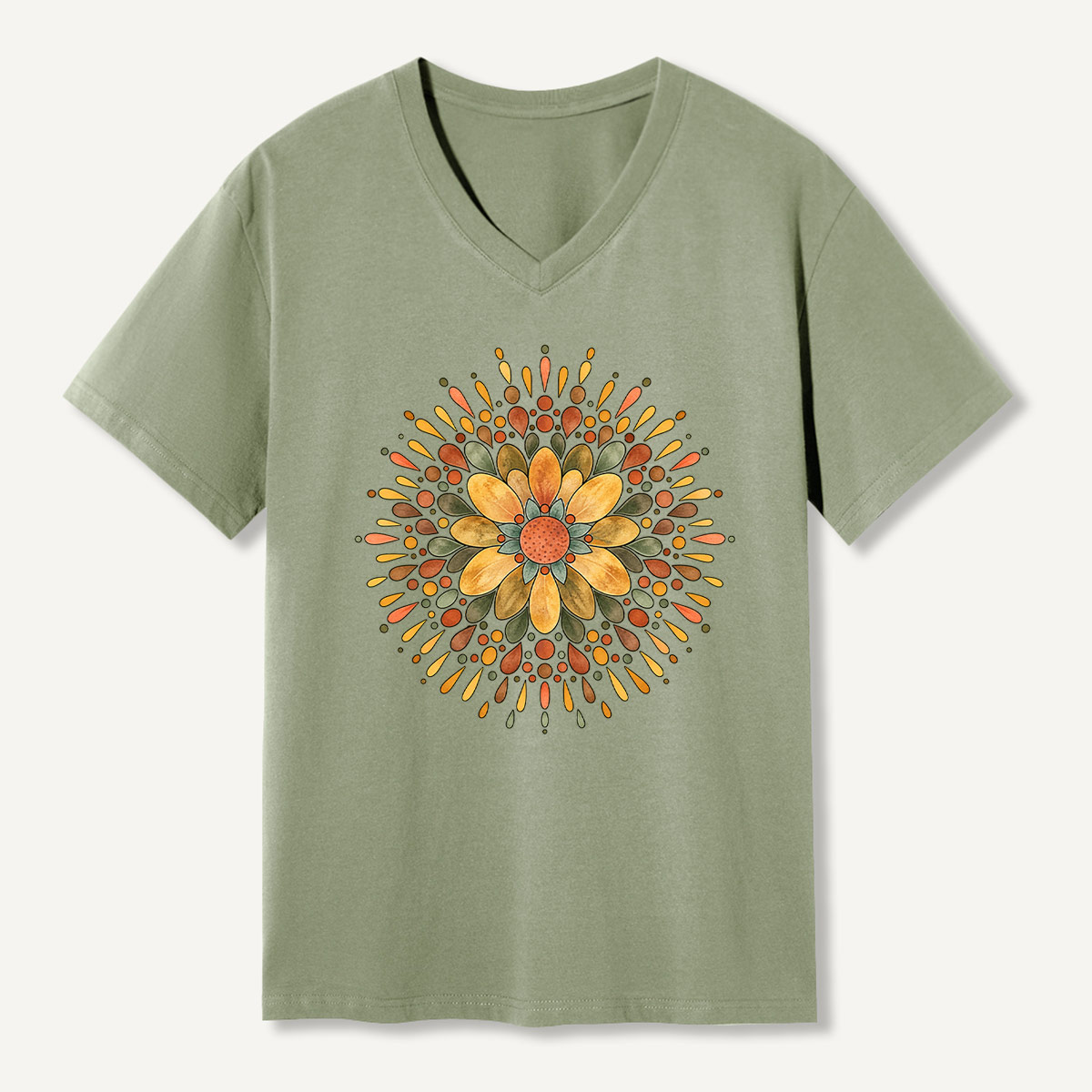 Autumn Flower Mandala V-neck T-Shirt