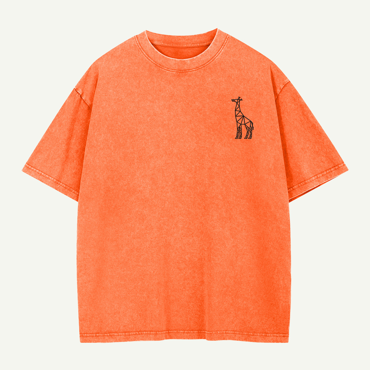 Geometric Giraffe Line Art Embroidered Washed T-Shirt