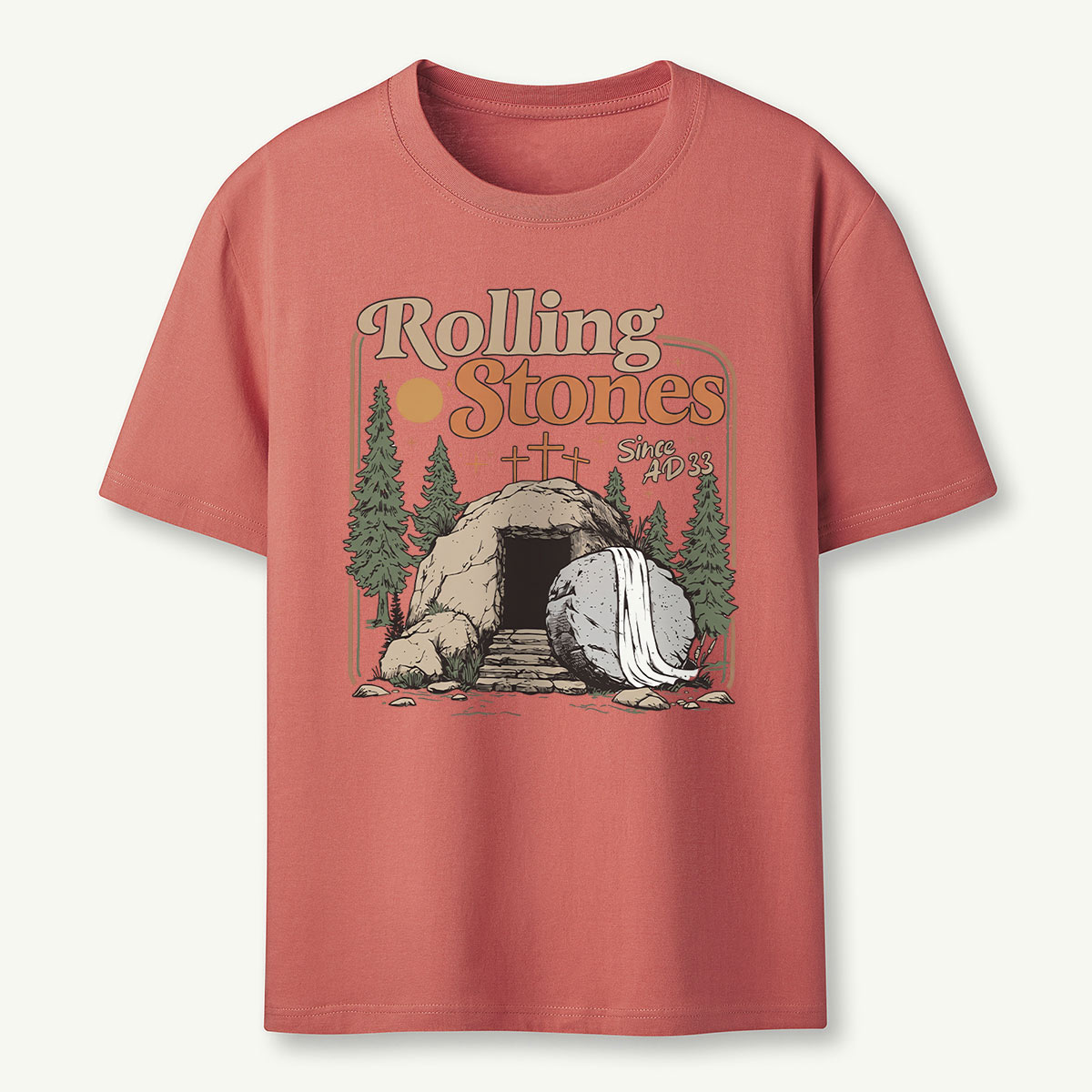 Retro Mountain Nature Cave and Stone T‑Shirt