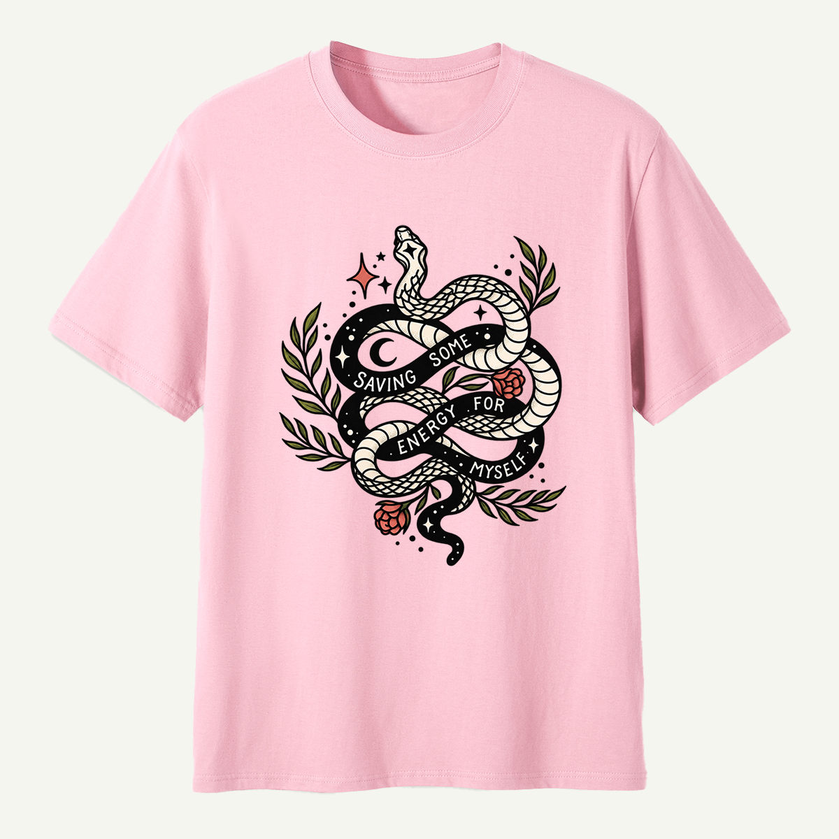 Saving Some Energy For Myself Snake Rose Celestial Design T-Shirt
