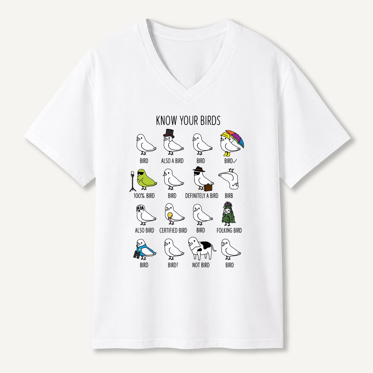 Know Your Birds Bird Chart V-neck T-Shirt