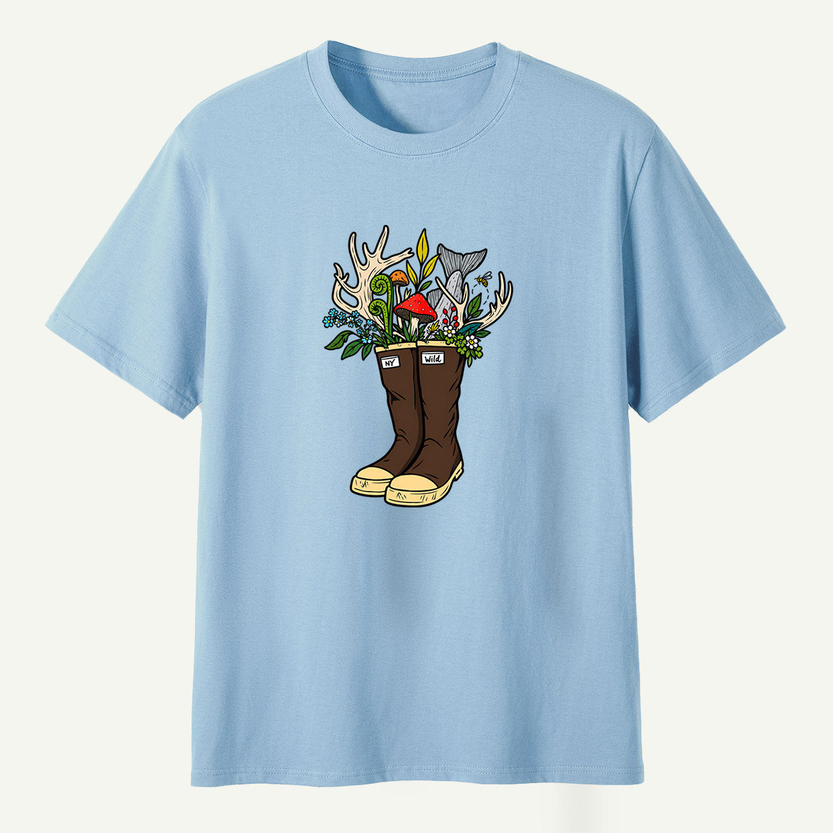 Wild Boots Antlers Mushroom Forest Botanical Arrangement T-Shirt