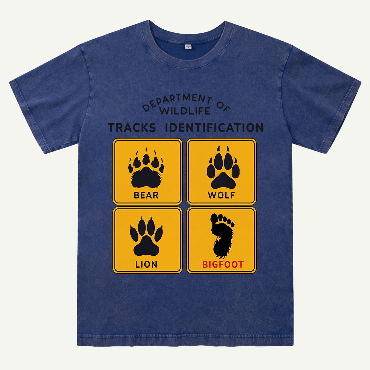  Department of Wildlife Tracks Identification Bear Wolf Lion Cryptids Washed T-Shirt