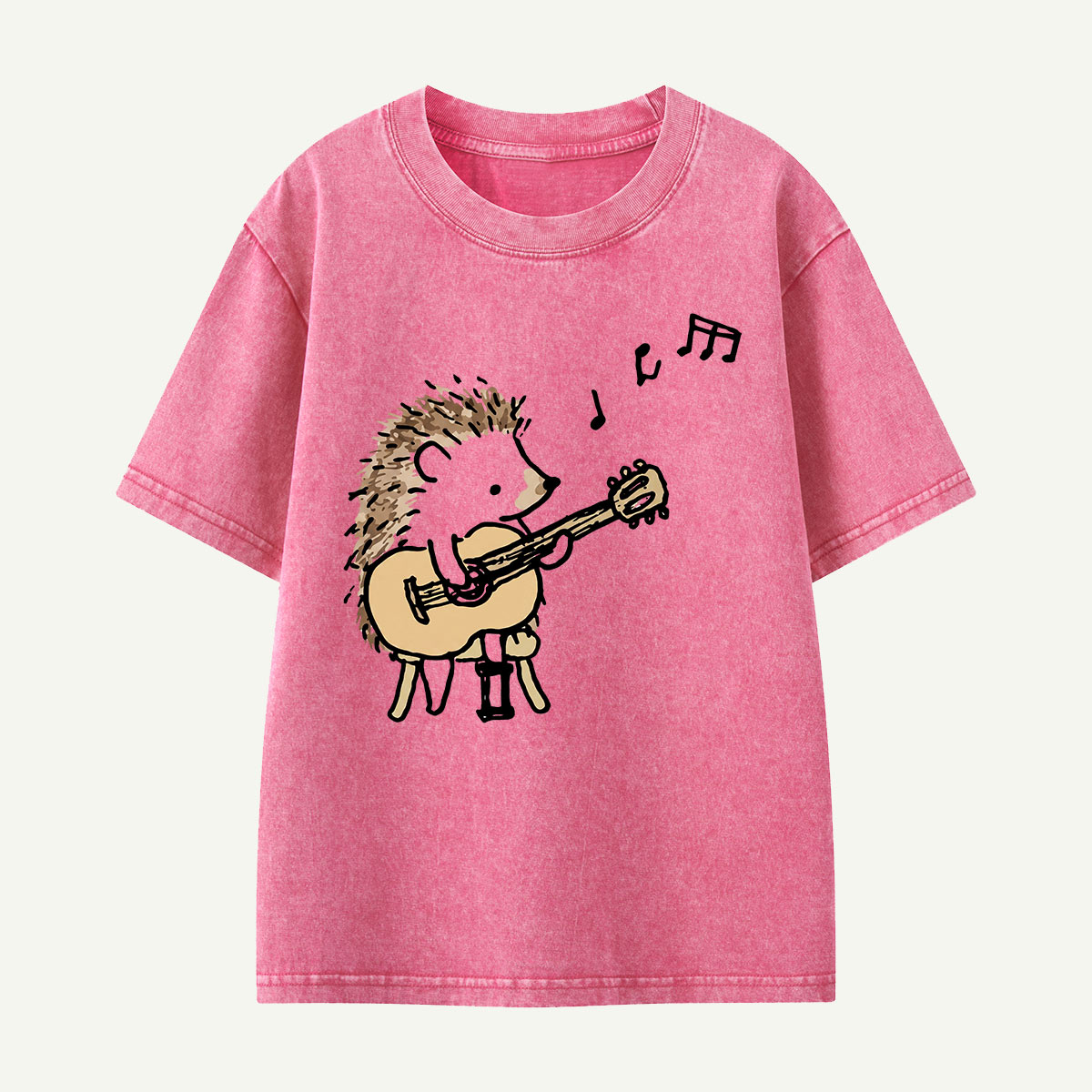 Hedgehog Guitar Music Kids Washed T-Shirt