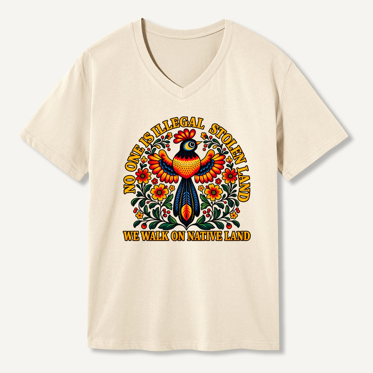 No One Is Illegal Stop Stealing Land Native Land Bird V-neck T-Shirt