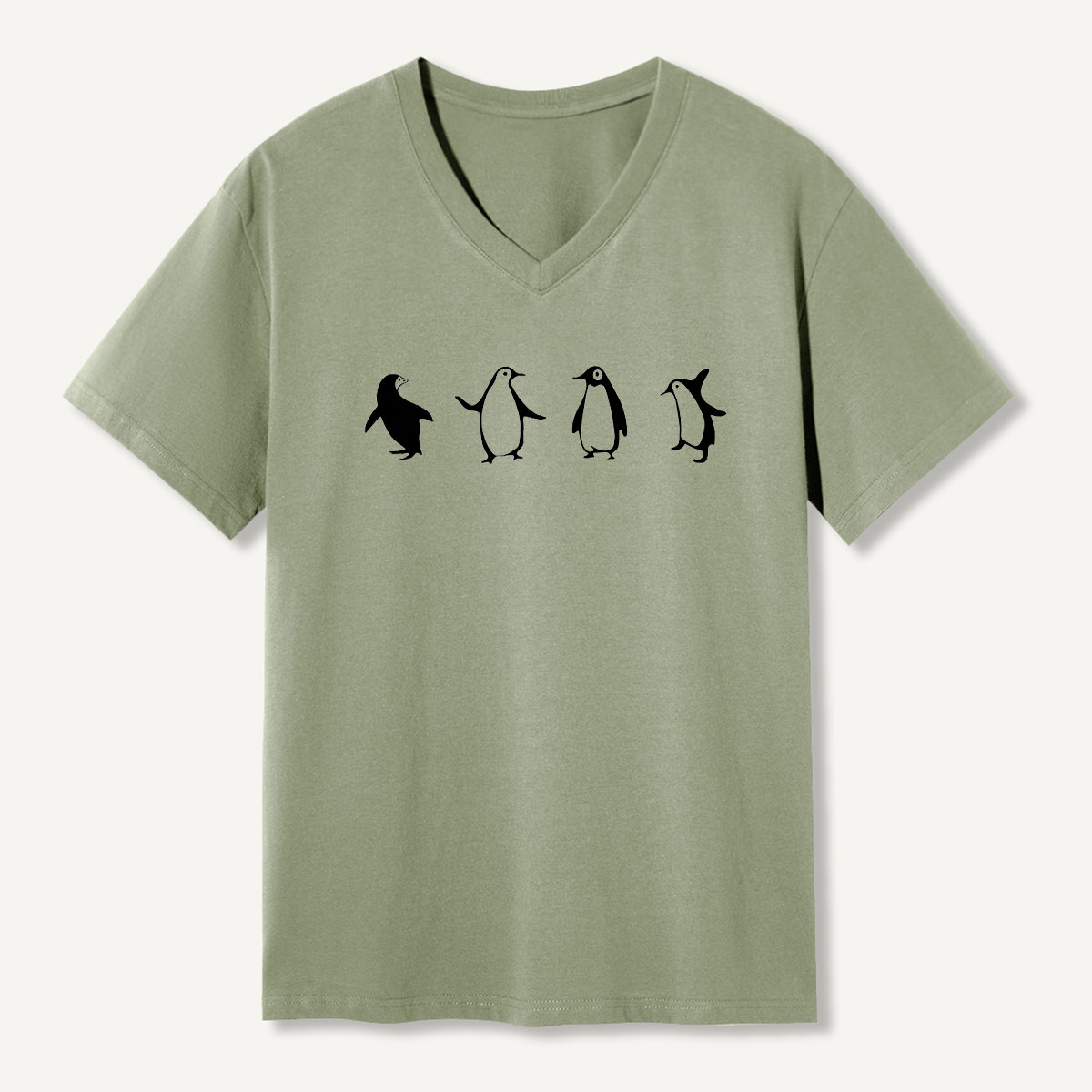 Penguin Waddle Silhouette Parade V-neck T-Shirt