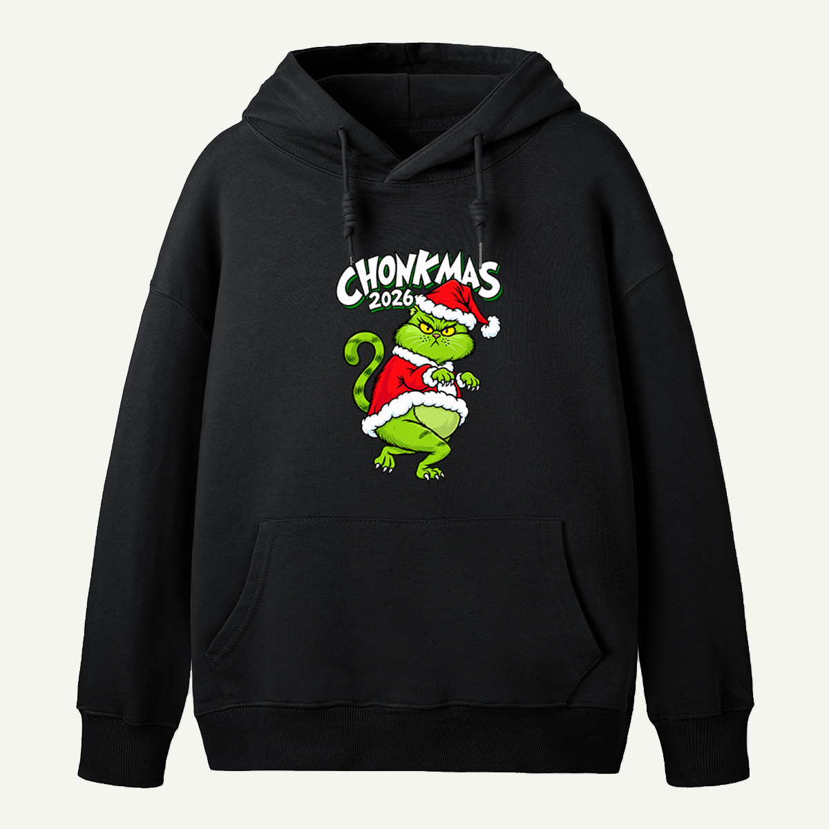 Chonkmas 2026 Chubby Green Christmas Creature In Santa Outfit Hoodie