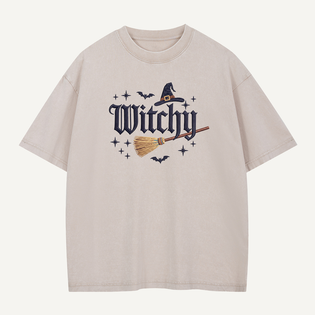 Witchy Nights & Bat Flights Embroidered Washed T-Shirt