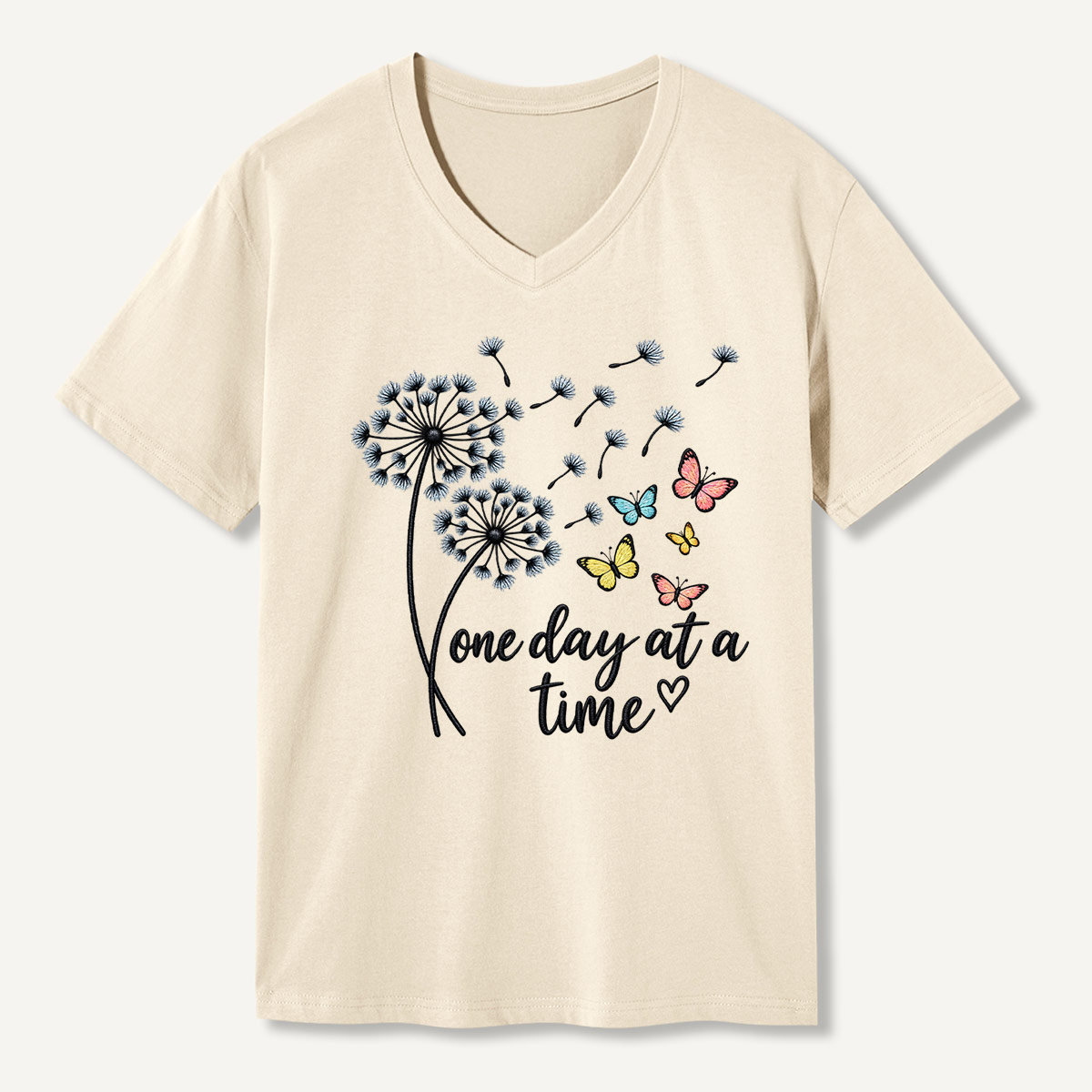One Day At A Time Dandelion V-neck T-Shirt