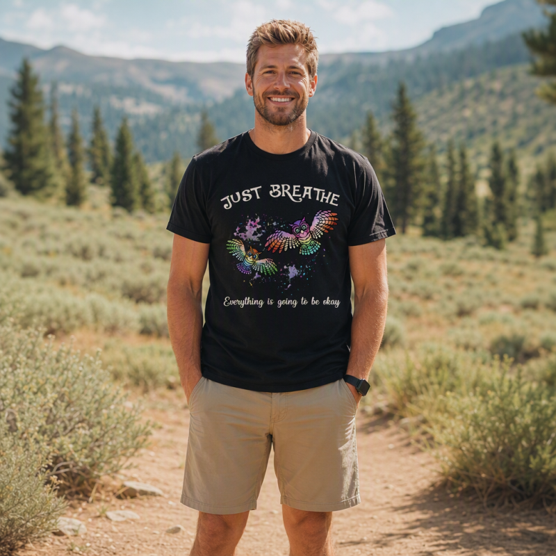 Just Breathe Colorful Owls T-Shirt