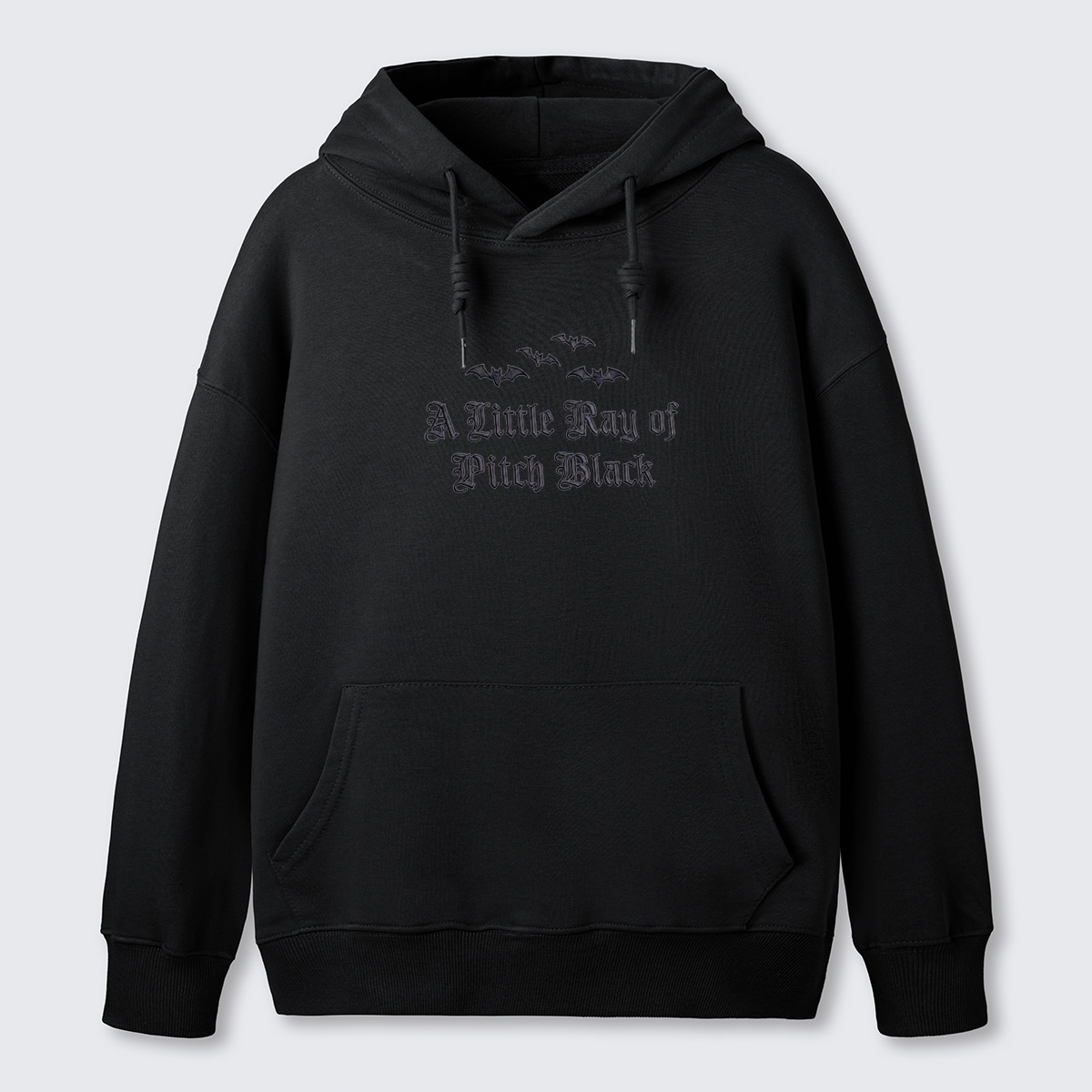 A Little Ray of Pitch Black Bats Embroidered Cotton Hoodie