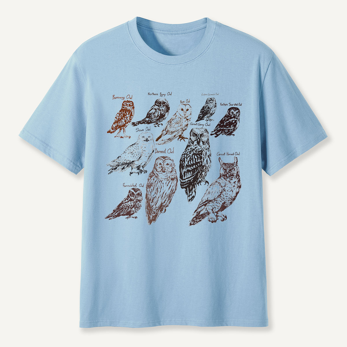 Illustrated Owl Species Nature T-Shirt
