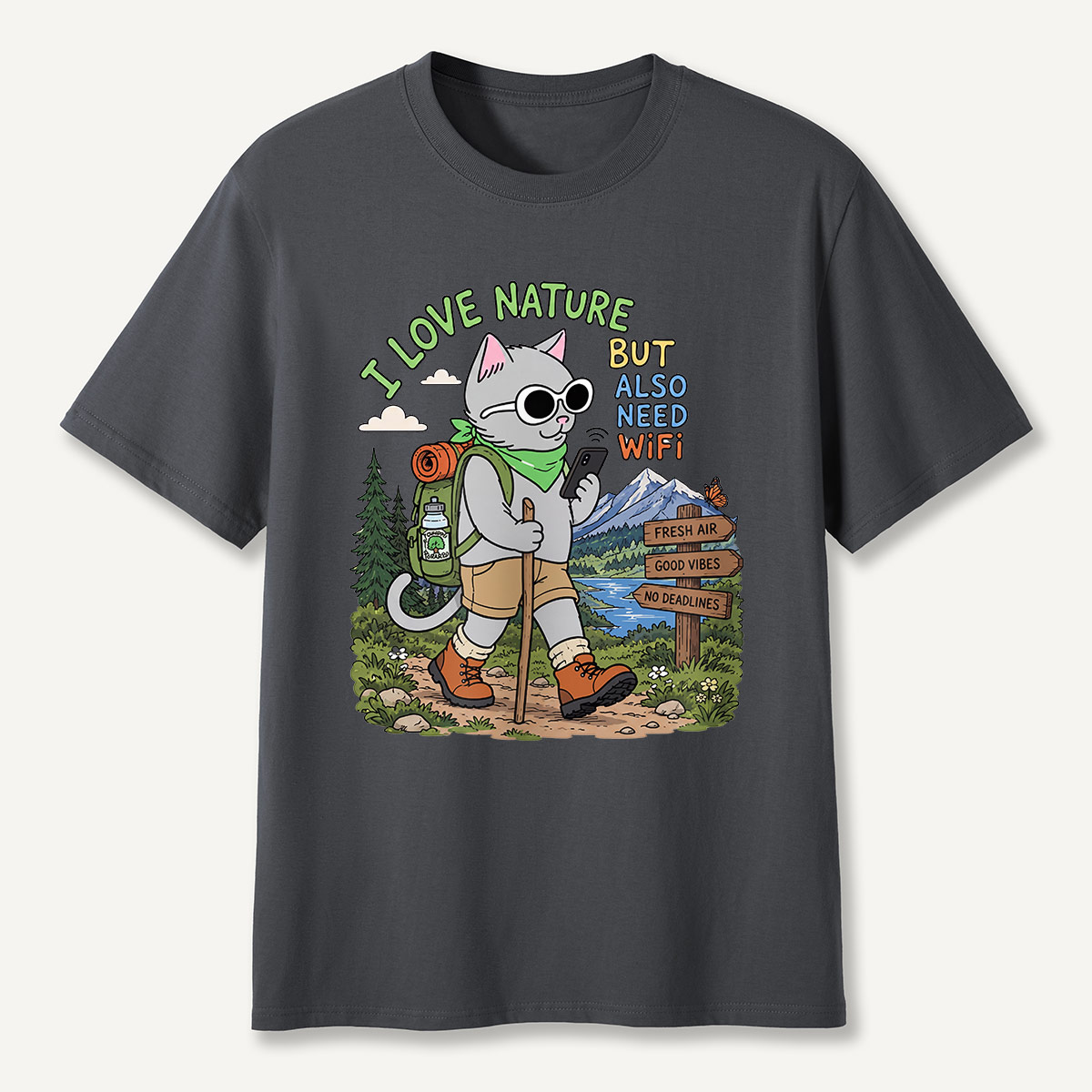 I Love Nature but Also Need WiFi Cat Hiking T-Shirt