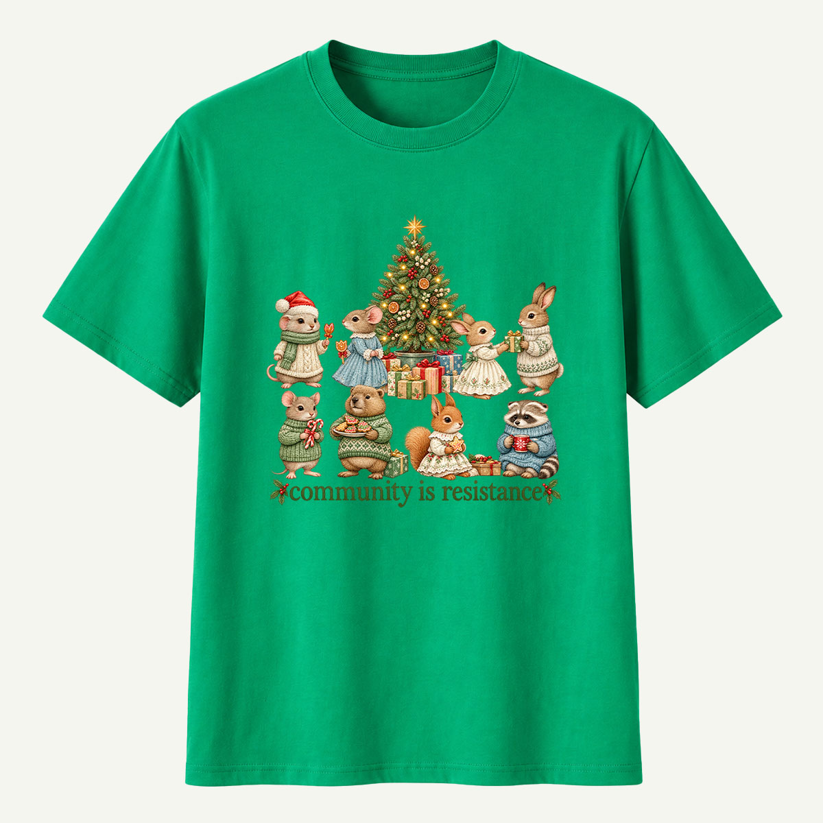 Community Is Resistance Christmas Rabbits T-Shirt