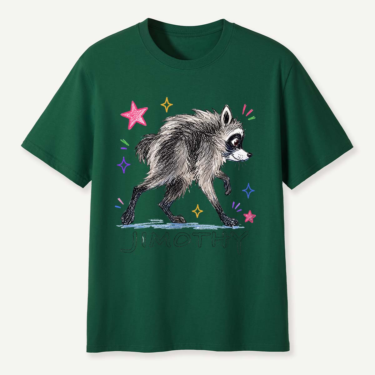 Jimothy Colorful Stars Playful Raccoon  T-Shirt