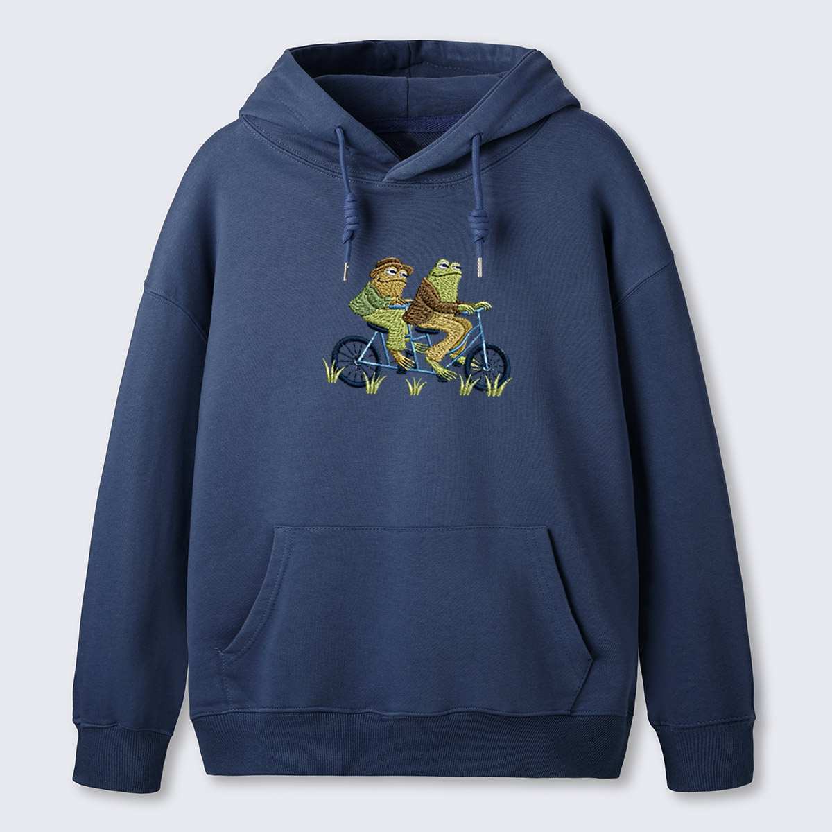 Frog on Bike Adventure Embroidered Cotton Hoodie