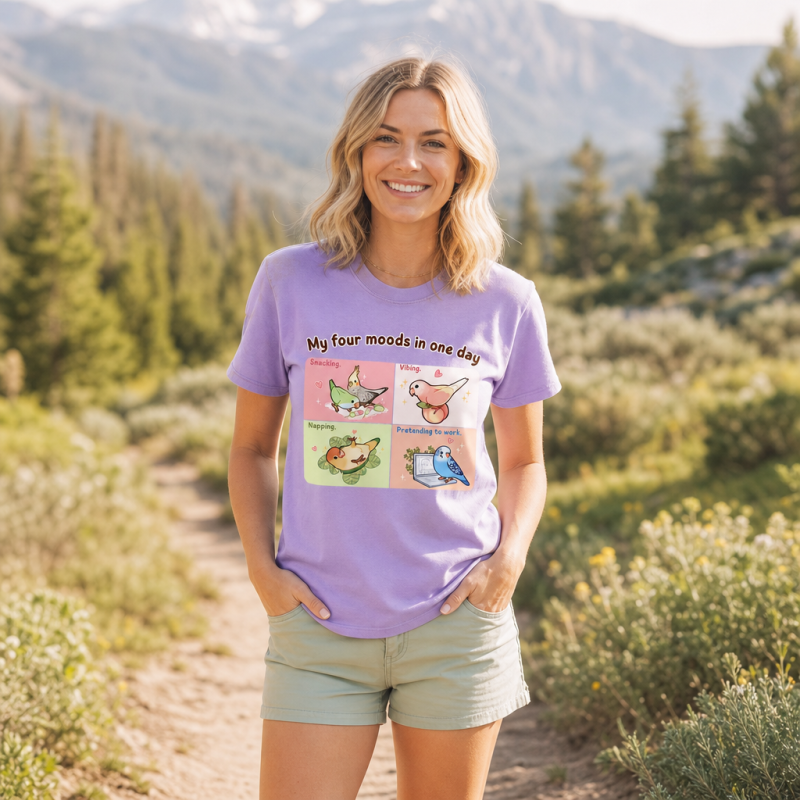 My Four Moods in One Day Cute Bird Cartoon T-Shirt