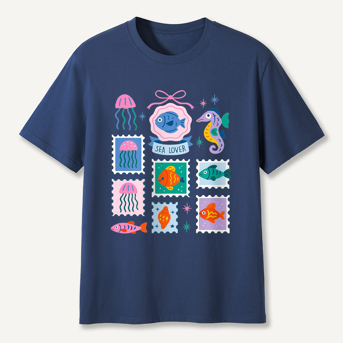 Sea Lover Stamp Ocean Animal Identification Guide T-Shirt