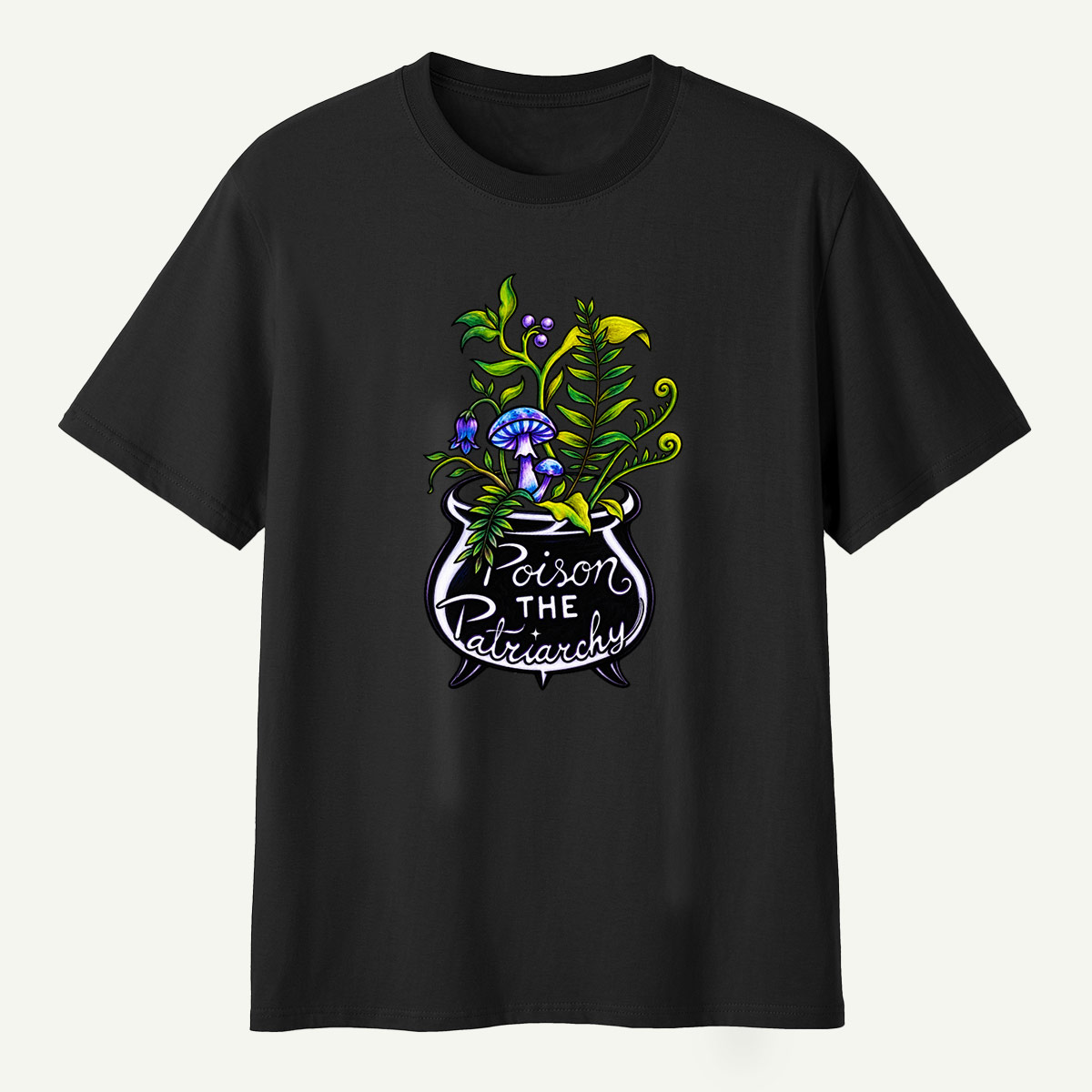 Poison The Patriarchy Mushroom Cauldron Botanical Potion T-Shirt