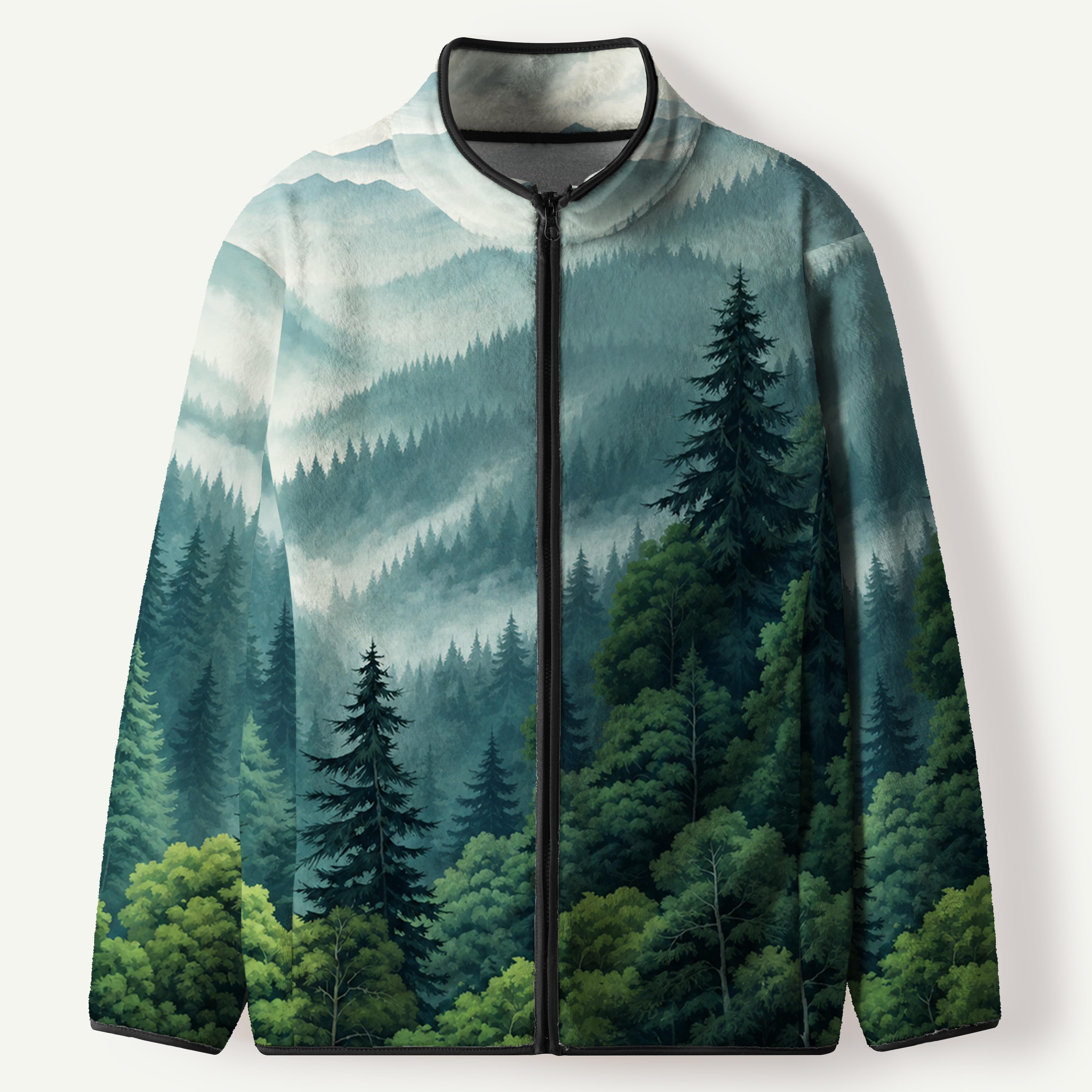 Misty Forest Mountain Valley Men's Flannel Zip Front Cardigan