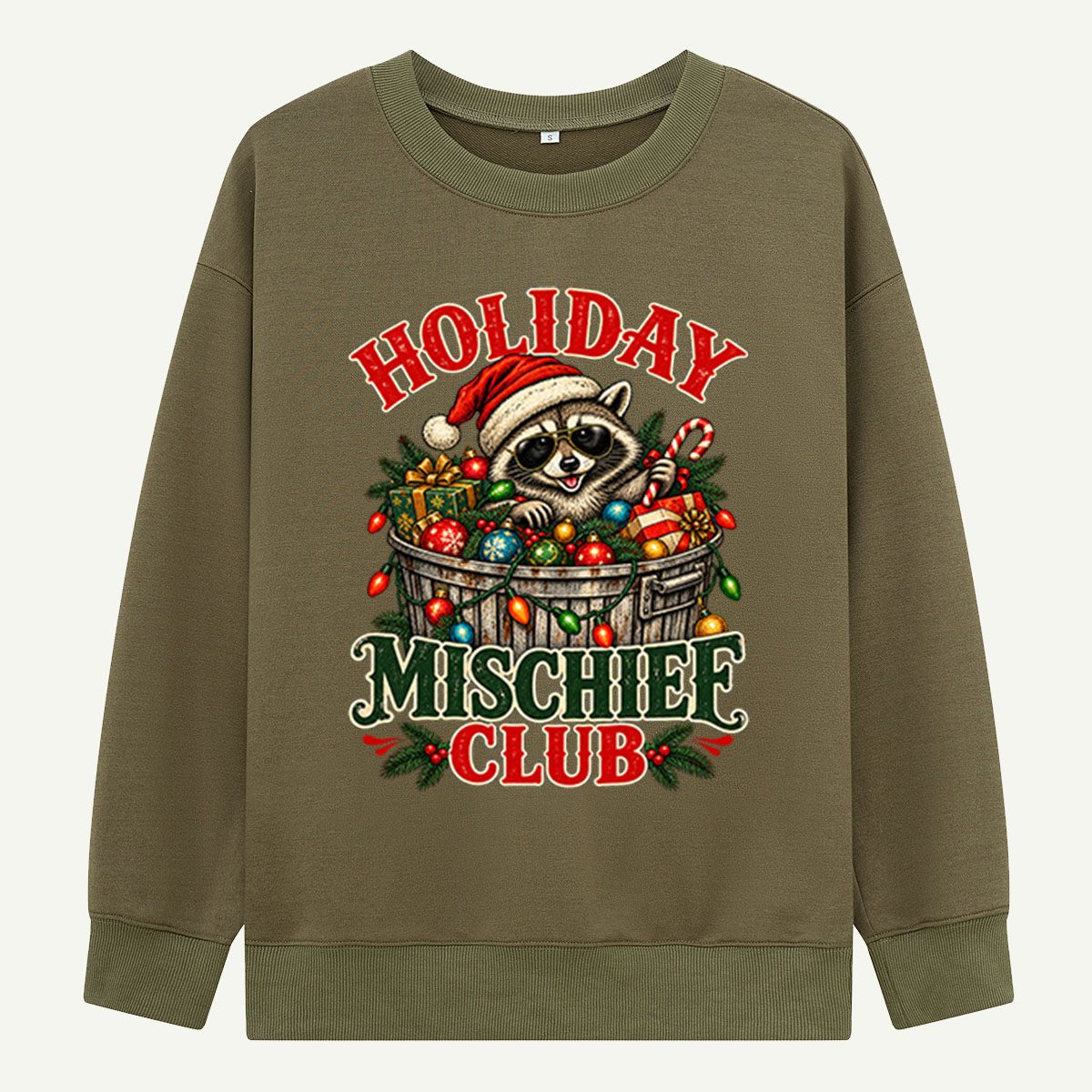 Holiday Mischief Club Christmas Raccoon In Trash Can Sweatshirts