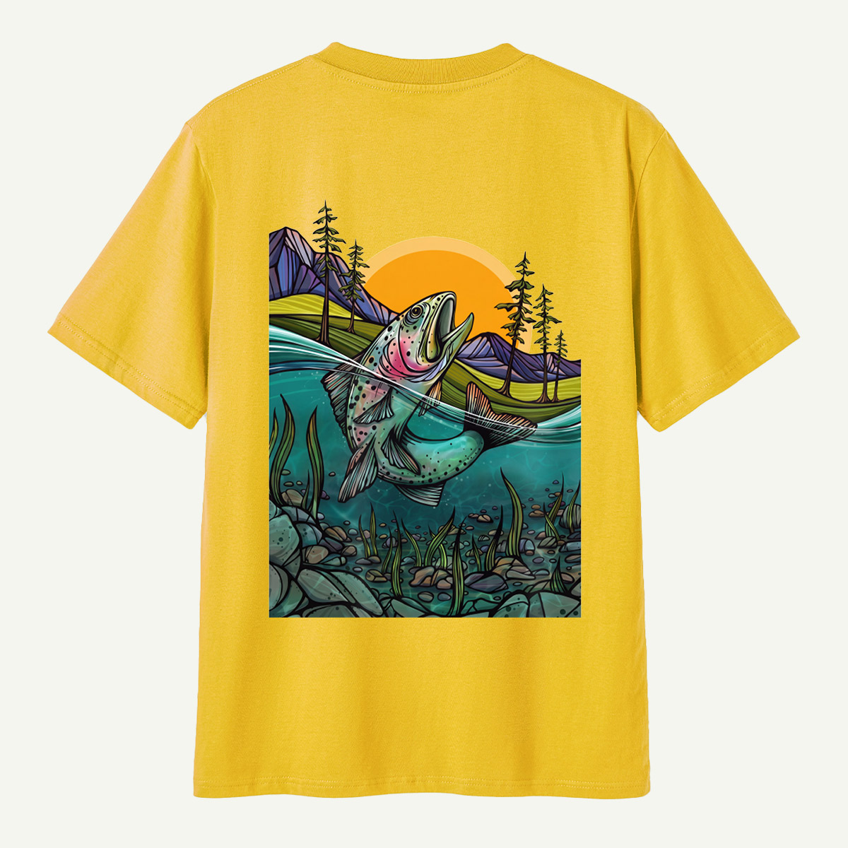 Leaping Trout River Mountain Sunset Landscape T-Shirt
