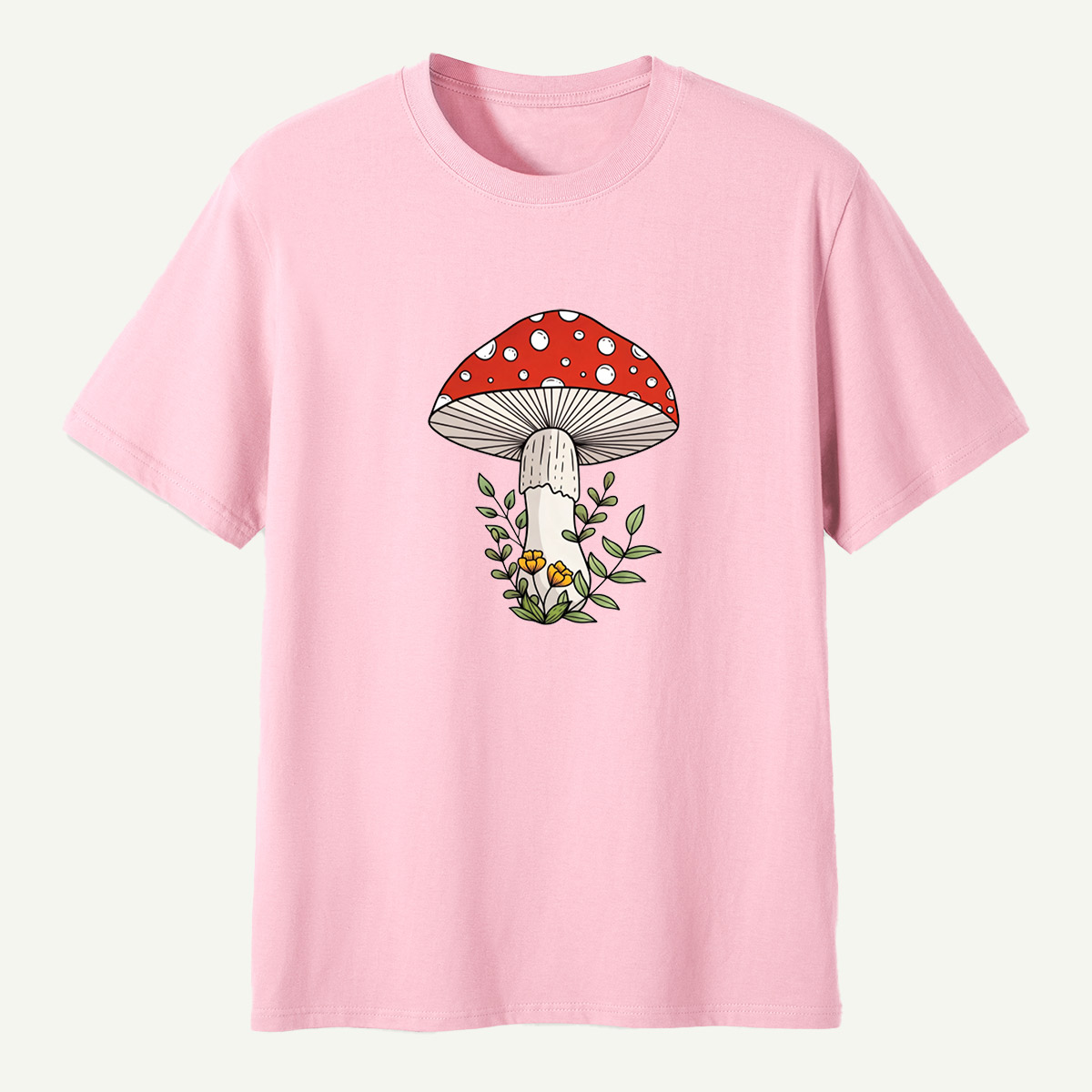 Red Amanita Mushroom Wildflower Botanical Illustration T-Shirt