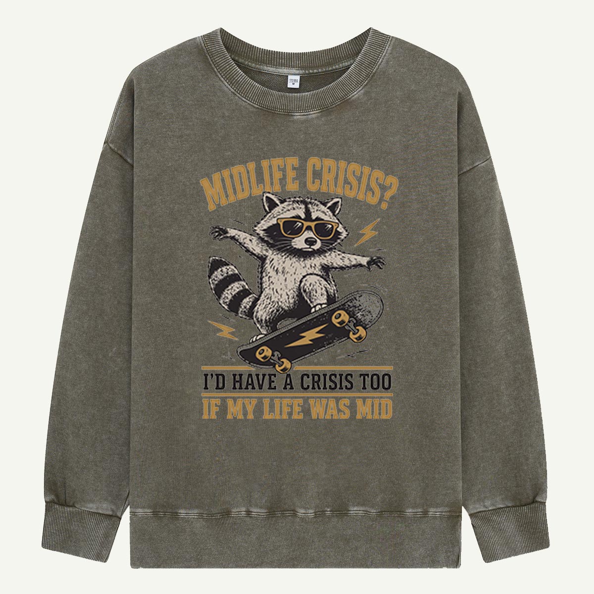 Raccoon Midlife Crisis Ride Washed Sweatshirts