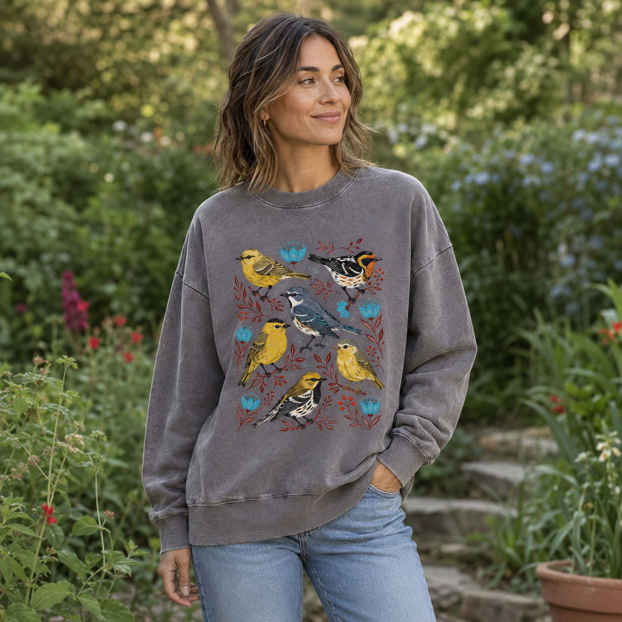Garden Full of Songbirds Washed Sweatshirts