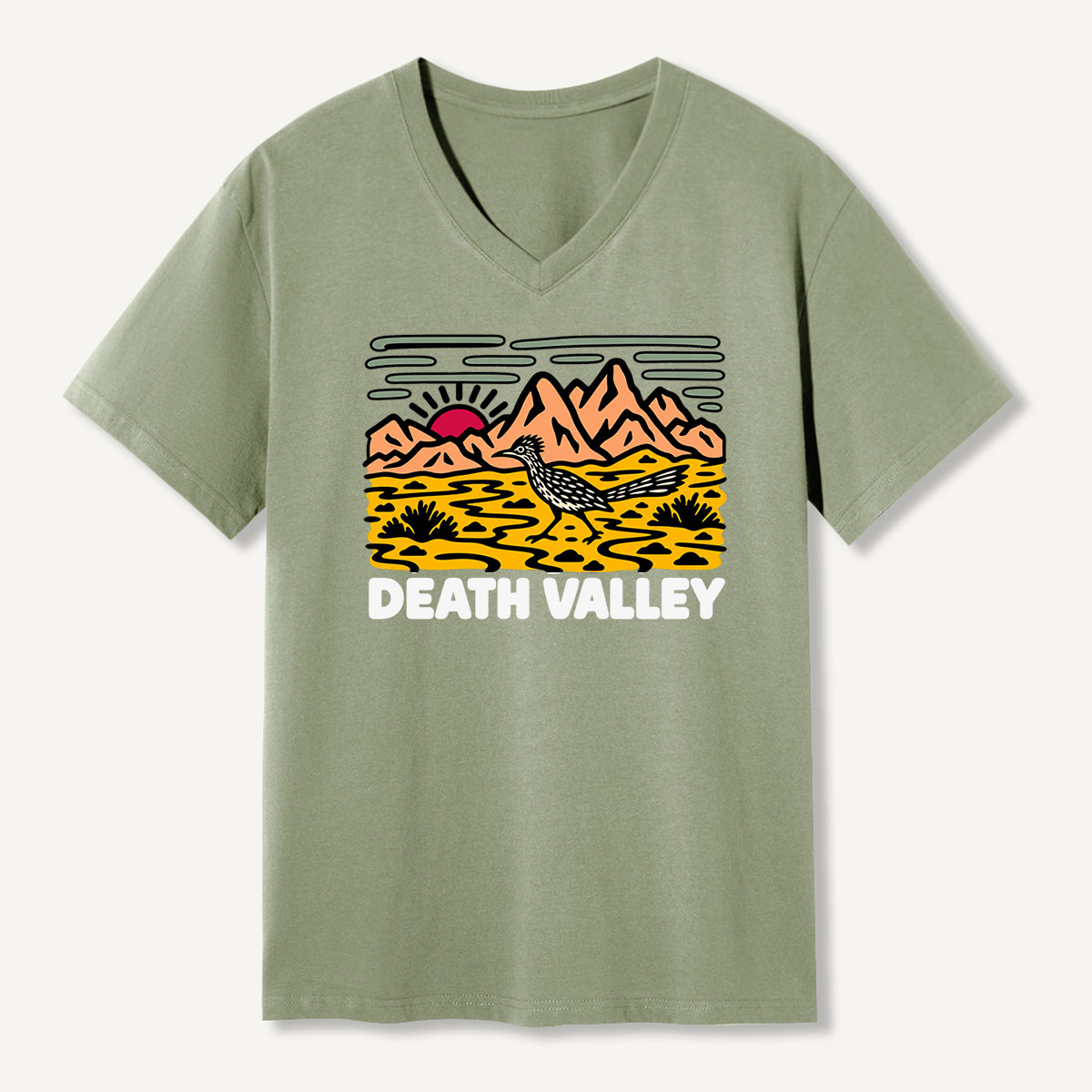 Death Valley Roadrunner Desert Landscape V-neck T-Shirt