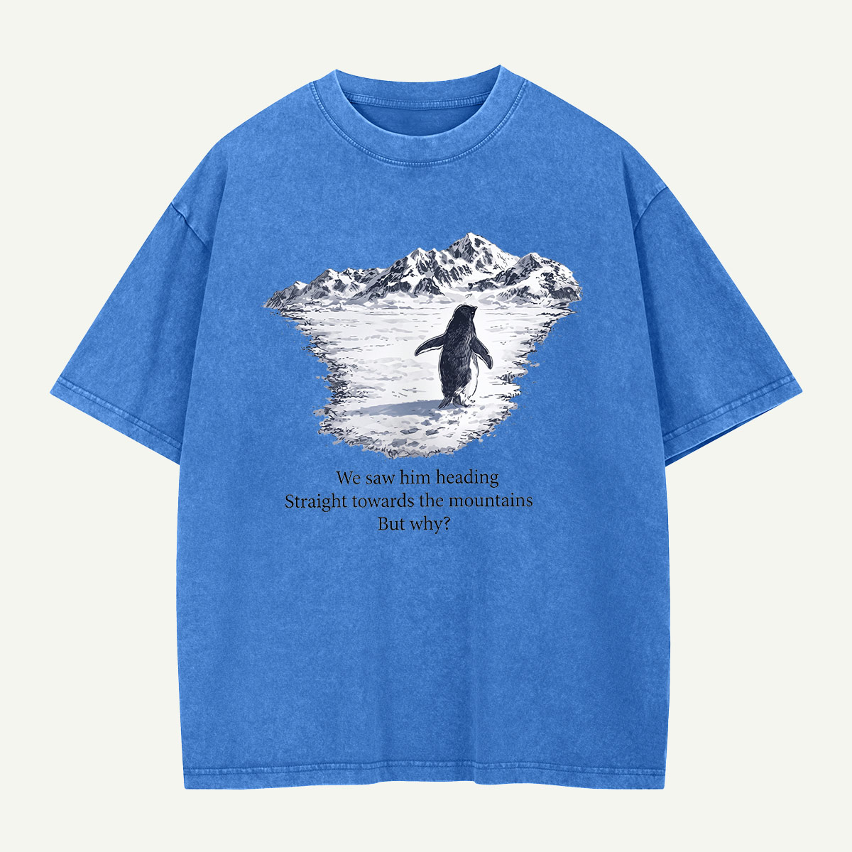 Penguin Heading for the Mountains Washed T-Shirt