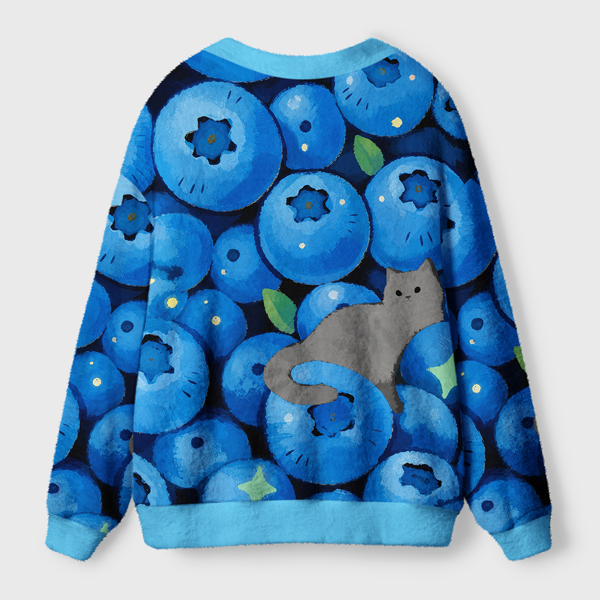 Blueberry Cat Hideaway Ugly Cardigan Sweaters
