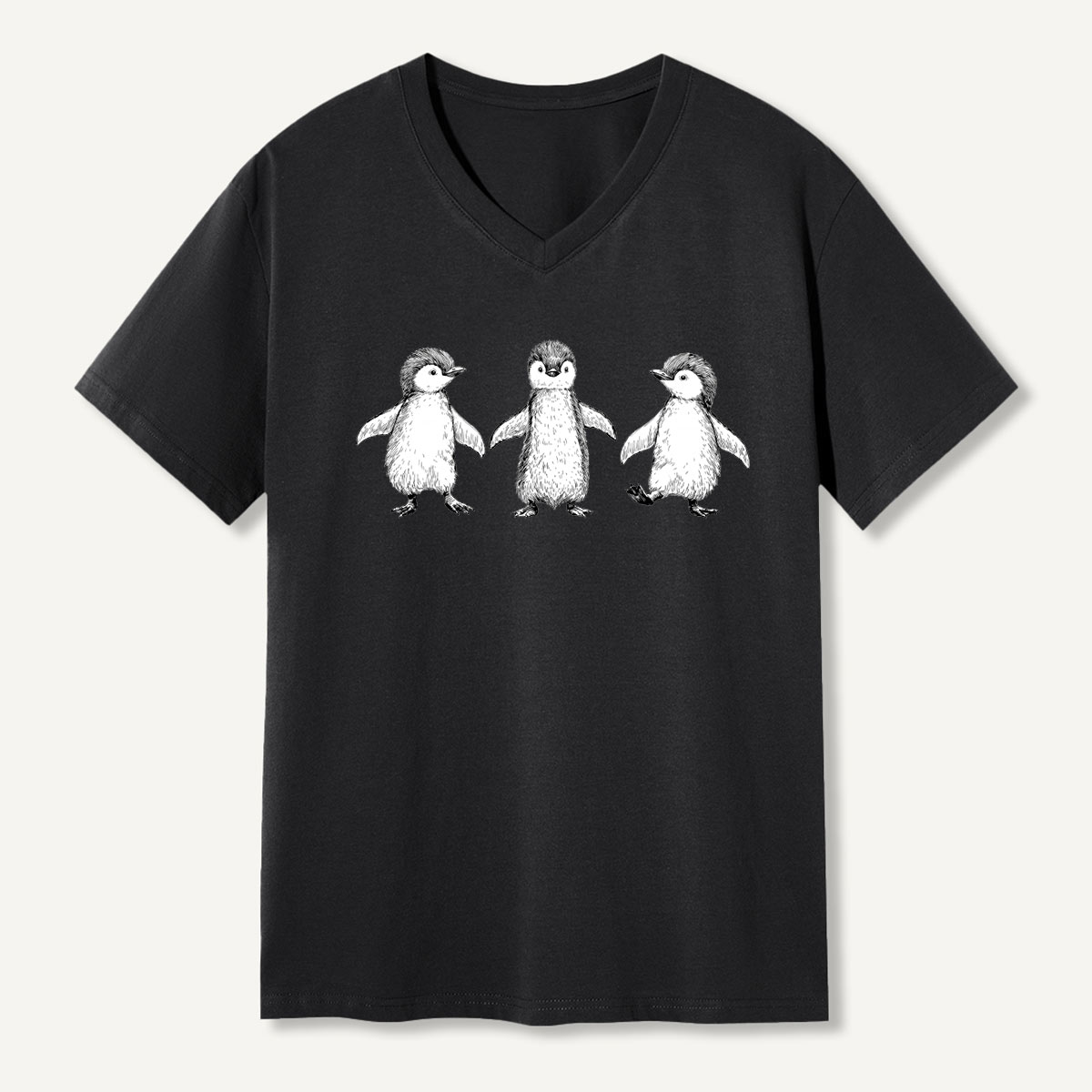Three Penguins Walking Together V-neck T-Shirt