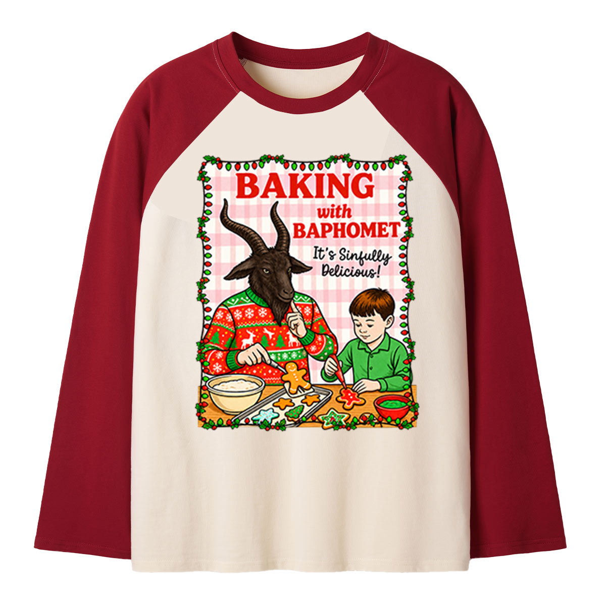 Baking With Baphomet Its Sinfully Delicious Christmas Cookies Raglan Long Sleeves