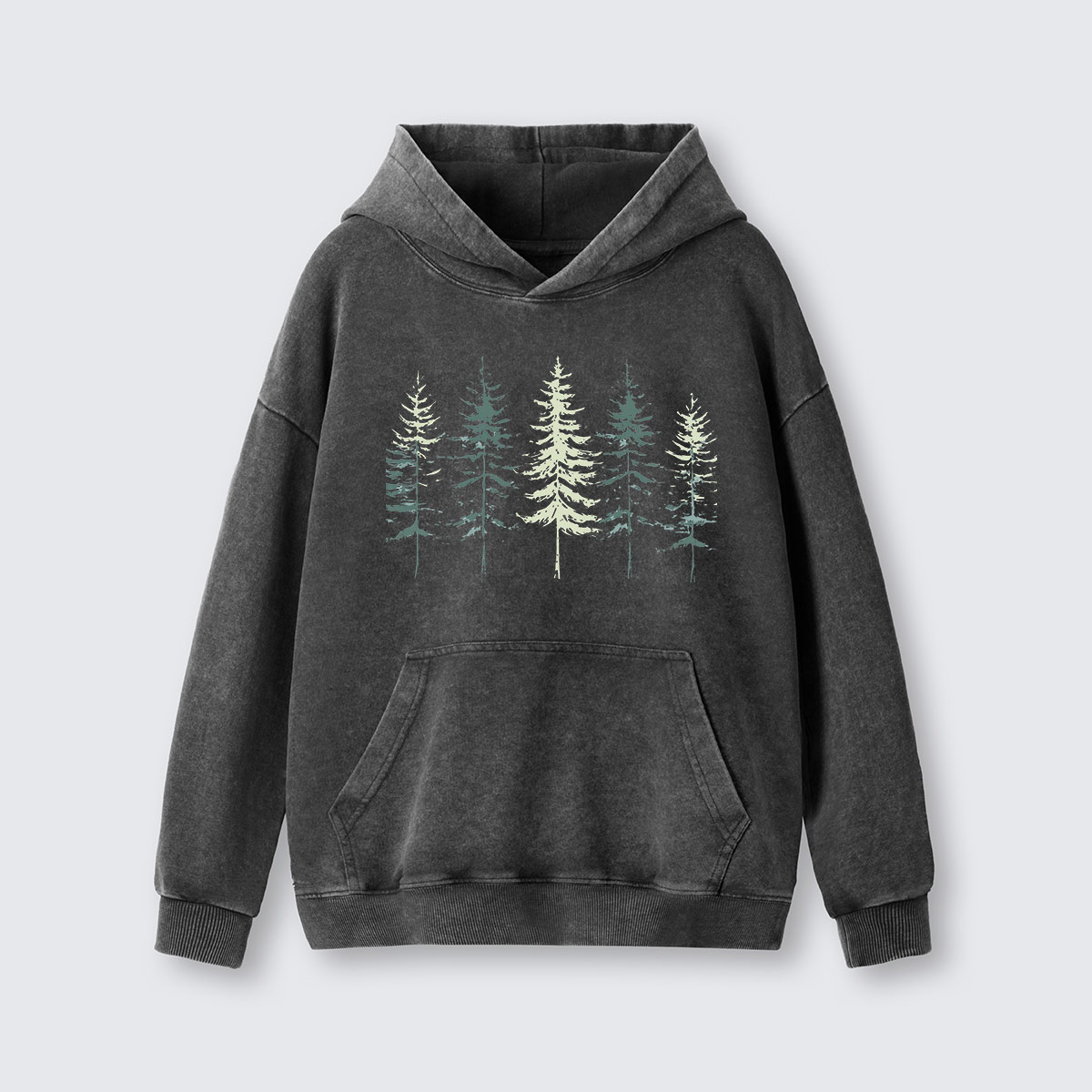 Minimal Pine Forest Silhouette Washed Hoodie