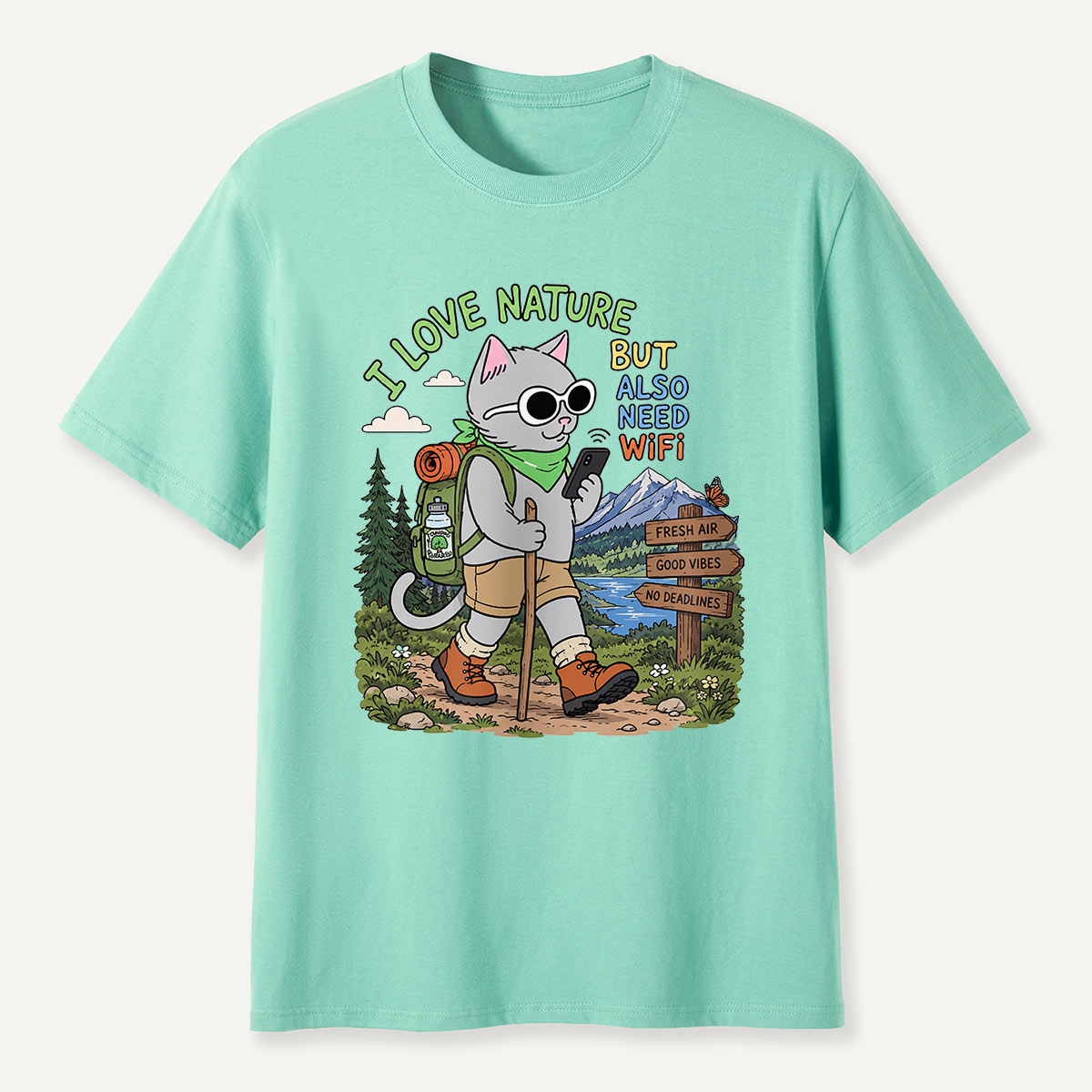 I Love Nature but Also Need WiFi Cat Hiking T-Shirt